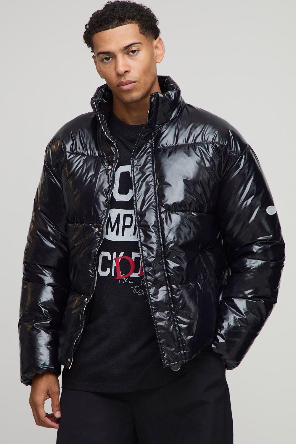 MAN Regular Fit High Shine Funnel Neck Puffer Jacket by BOOHOOMAN