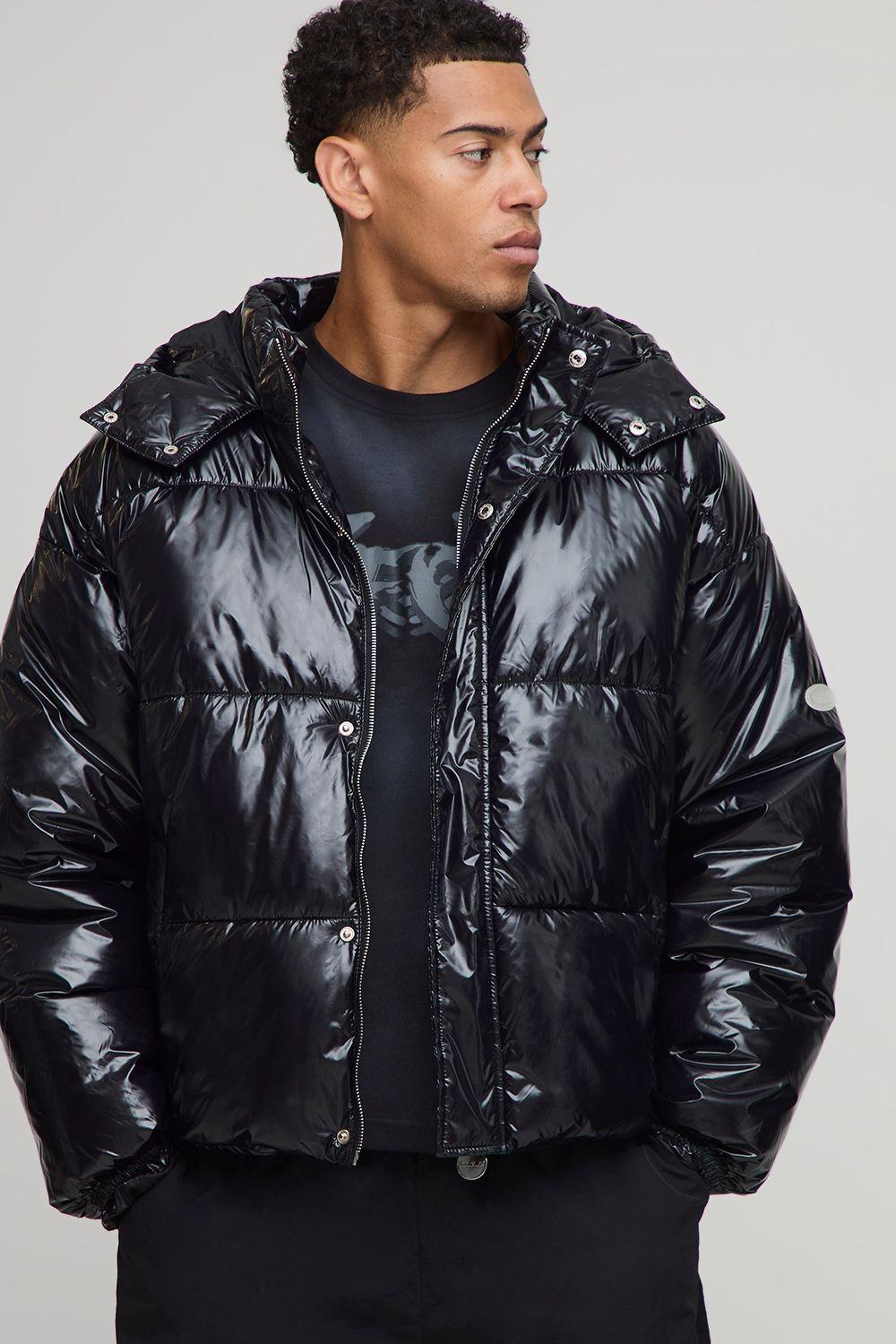 MAN Regular Fit High Shine Hooded Puffer Jacket by BOOHOOMAN