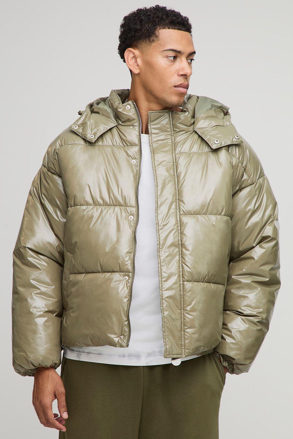 MAN Regular Fit High Shine Hooded Puffer Jacket by BOOHOOMAN
