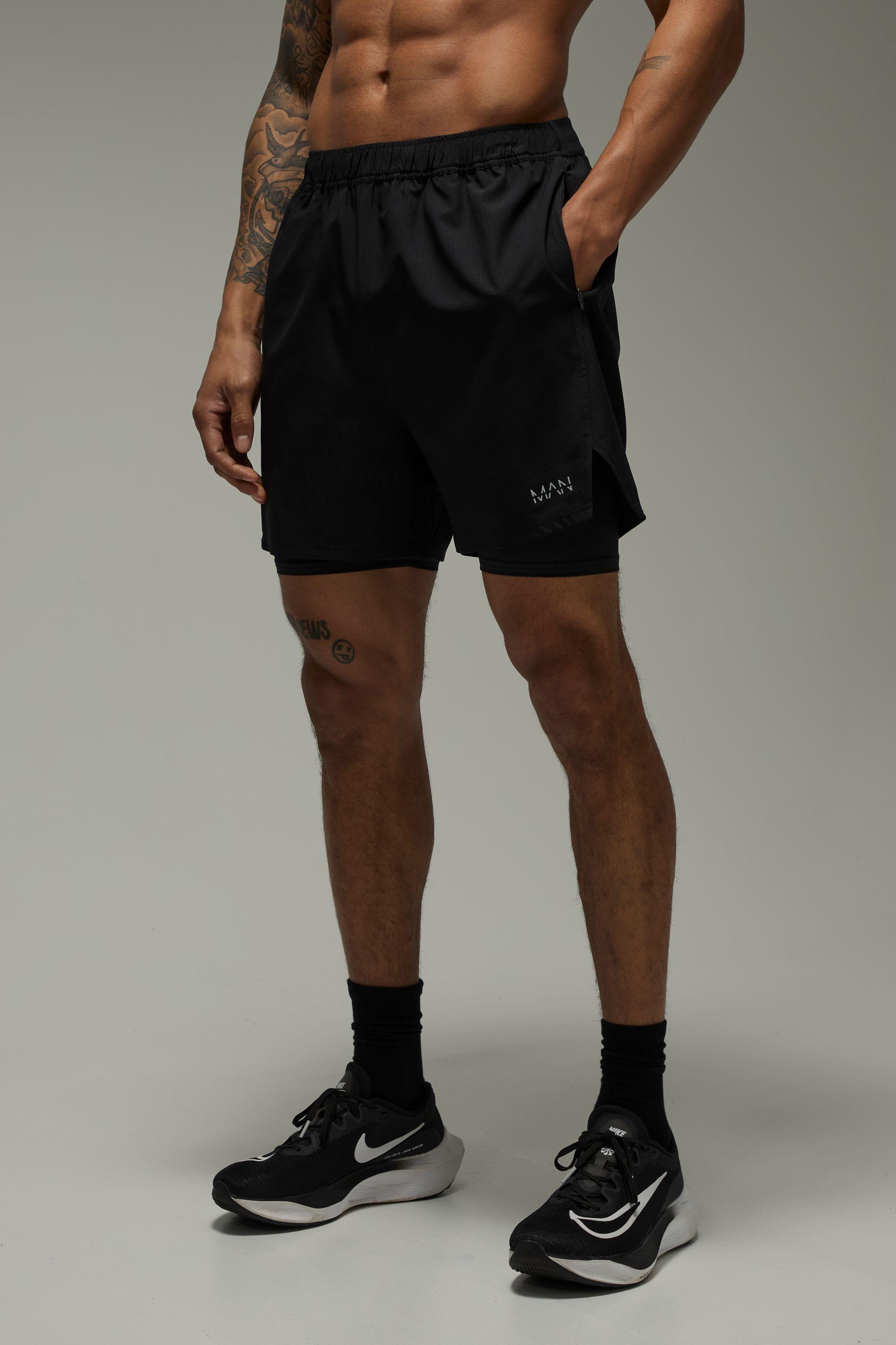 Man Active 2 in 1 Stretch Woven Ripstop Short by BOOHOOMAN