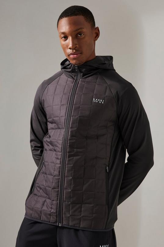 Man Active Check Quilted Zip Through Hoodie by BOOHOOMAN