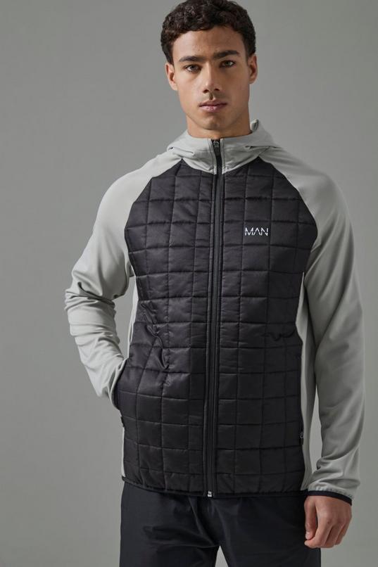 Man Active Check Quilted Zip Through Hoodie by BOOHOOMAN Man Active Check Quilted Zip Through Hoodie by BOOHOOMAN
