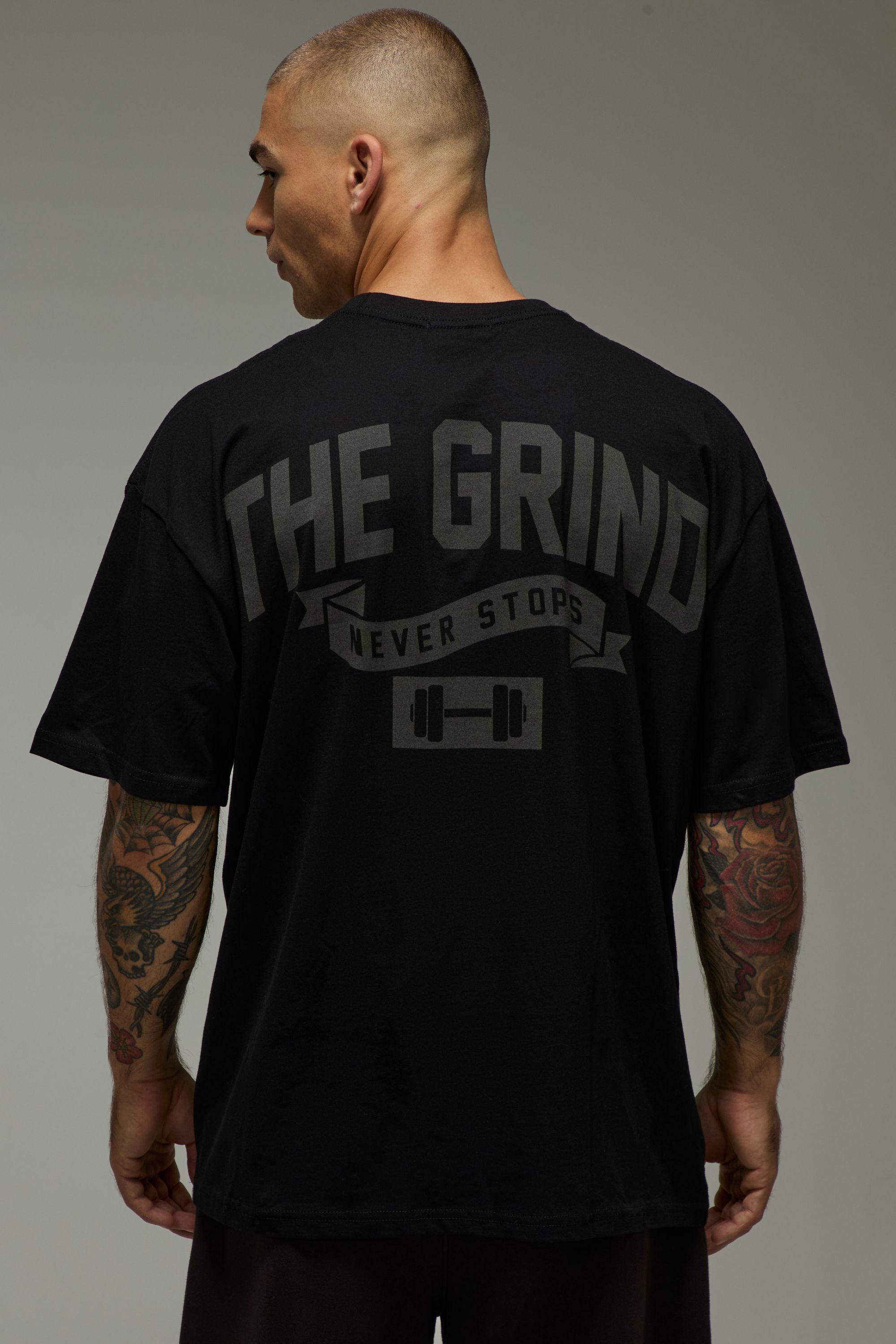 Man Active Grind Never Stops Oversized T-Shirt by BOOHOOMAN