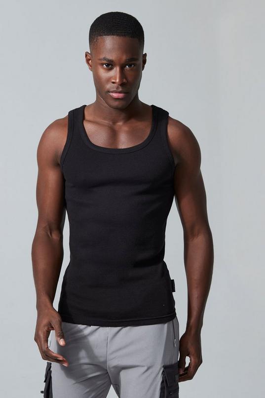 Man Active Gym Muscle Fit Ribbed Vest by BOOHOOMAN