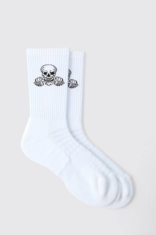 Man Active Gym Skull Crew Socks by BOOHOOMAN