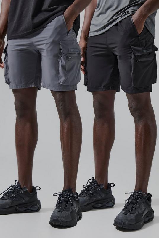 Man Active Lightweight 2 Pack 5inch Cargo Gym Short by BOOHOOMAN
