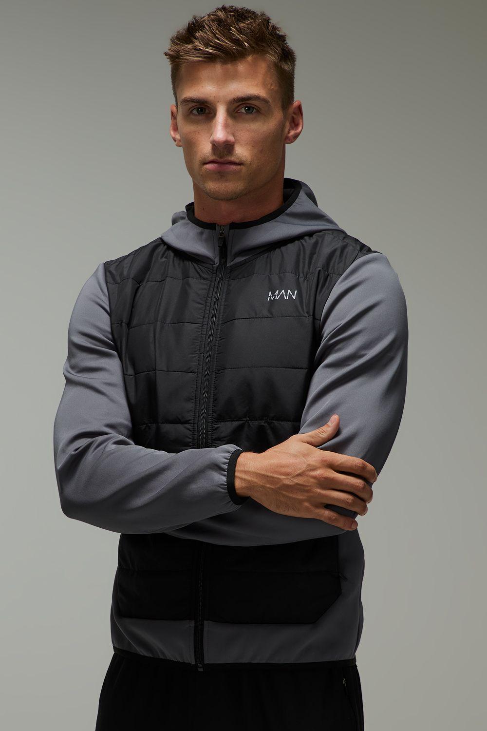 Man Active Lightweight Quilted Zip Through Regular Fit Hoodie by BOOHOOMAN