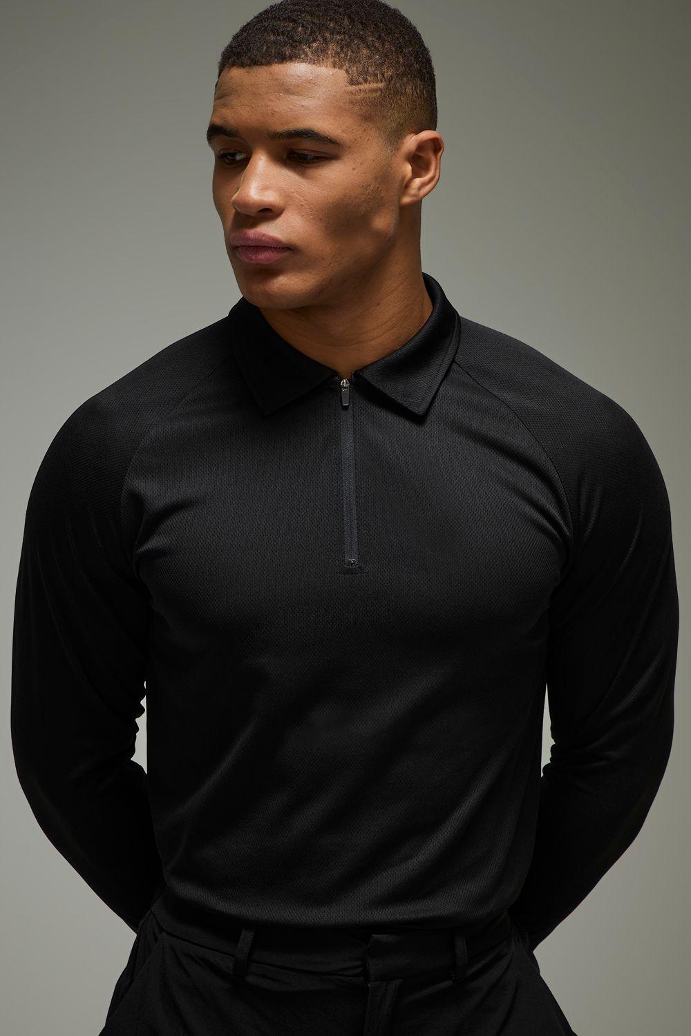 Man Active Long Sleeve Regular Fit Golf Polo by BOOHOOMAN