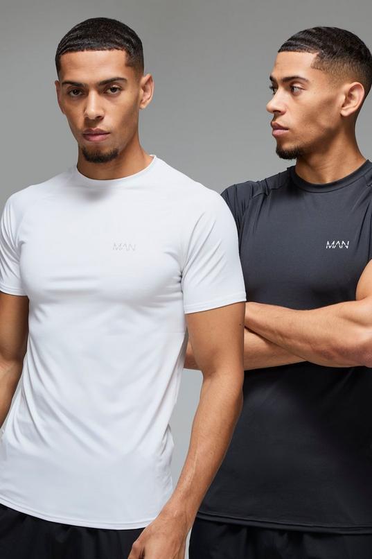 Man Active Muscle Fit Raglan Performance Gym T-Shirt 2 Pack by BOOHOOMAN