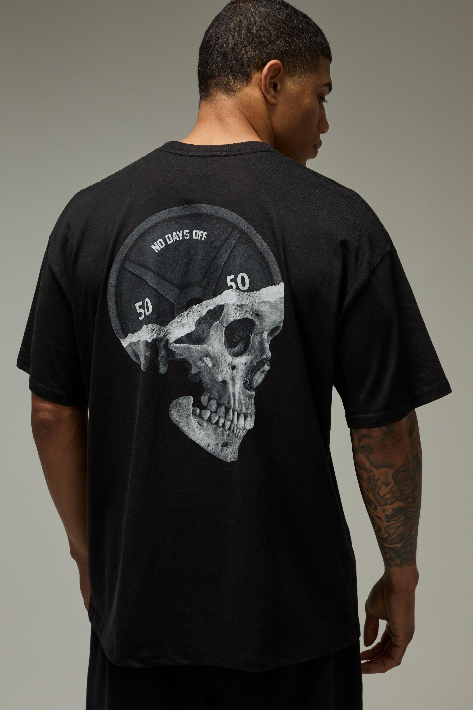 Man Active No Days Off Skull Oversized T-Shirt by BOOHOOMAN