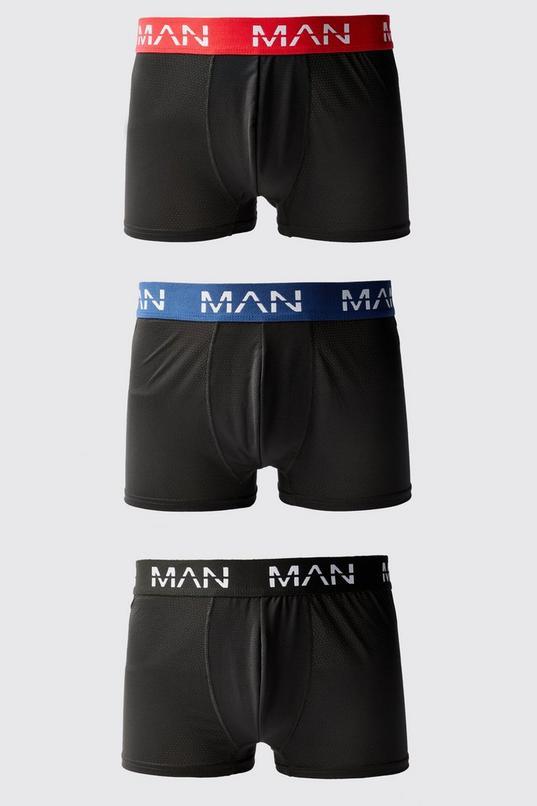 Man Active Performance 3 Pack Boxer Coloured Waistband by BOOHOOMAN