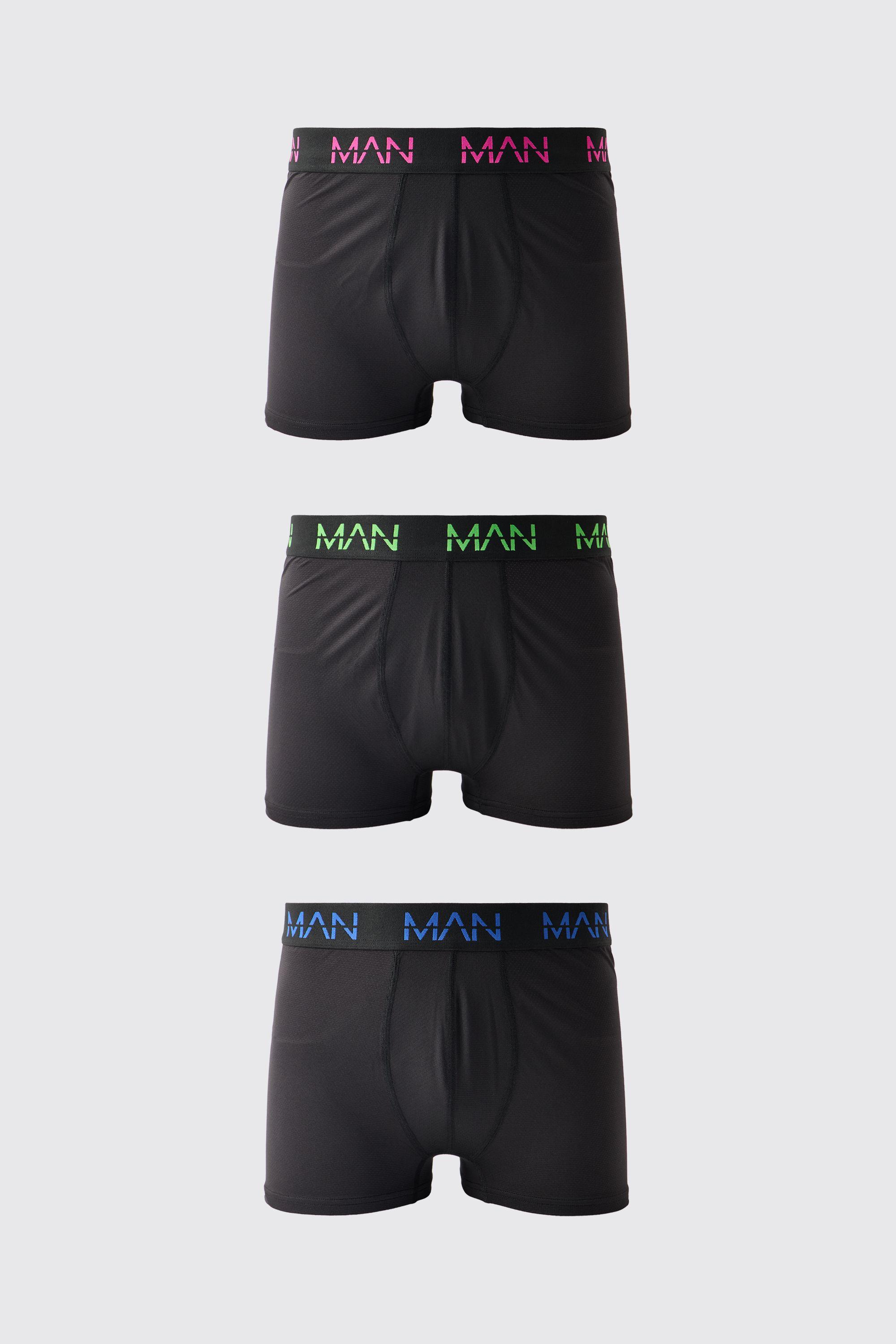 Man Active Performance 3 Pack Boxer Neon Logo by BOOHOOMAN