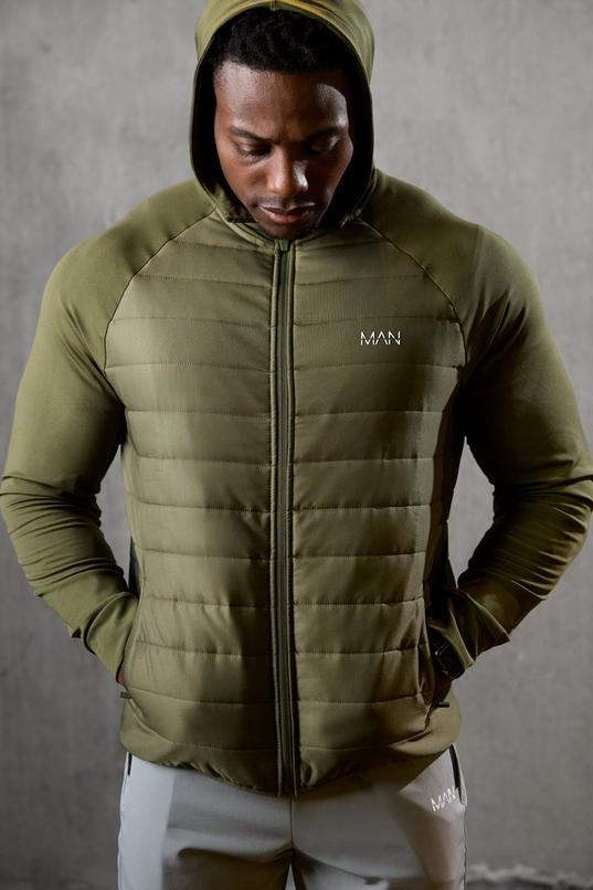 Man Active Quilted Zip Through Hoodie by BOOHOOMAN