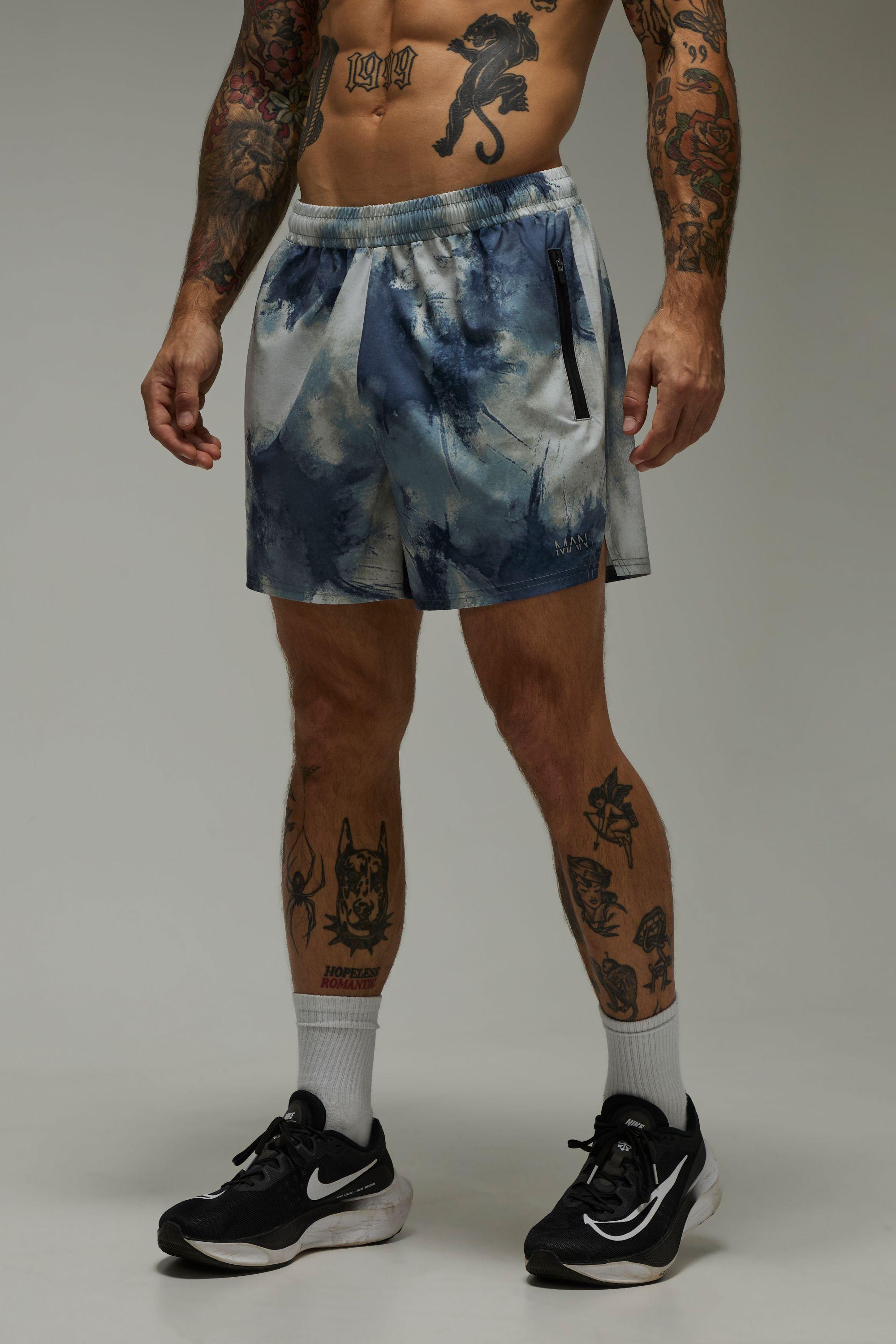 Man Active Regular Fit Abstract Printed 5inch Shorts by BOOHOOMAN
