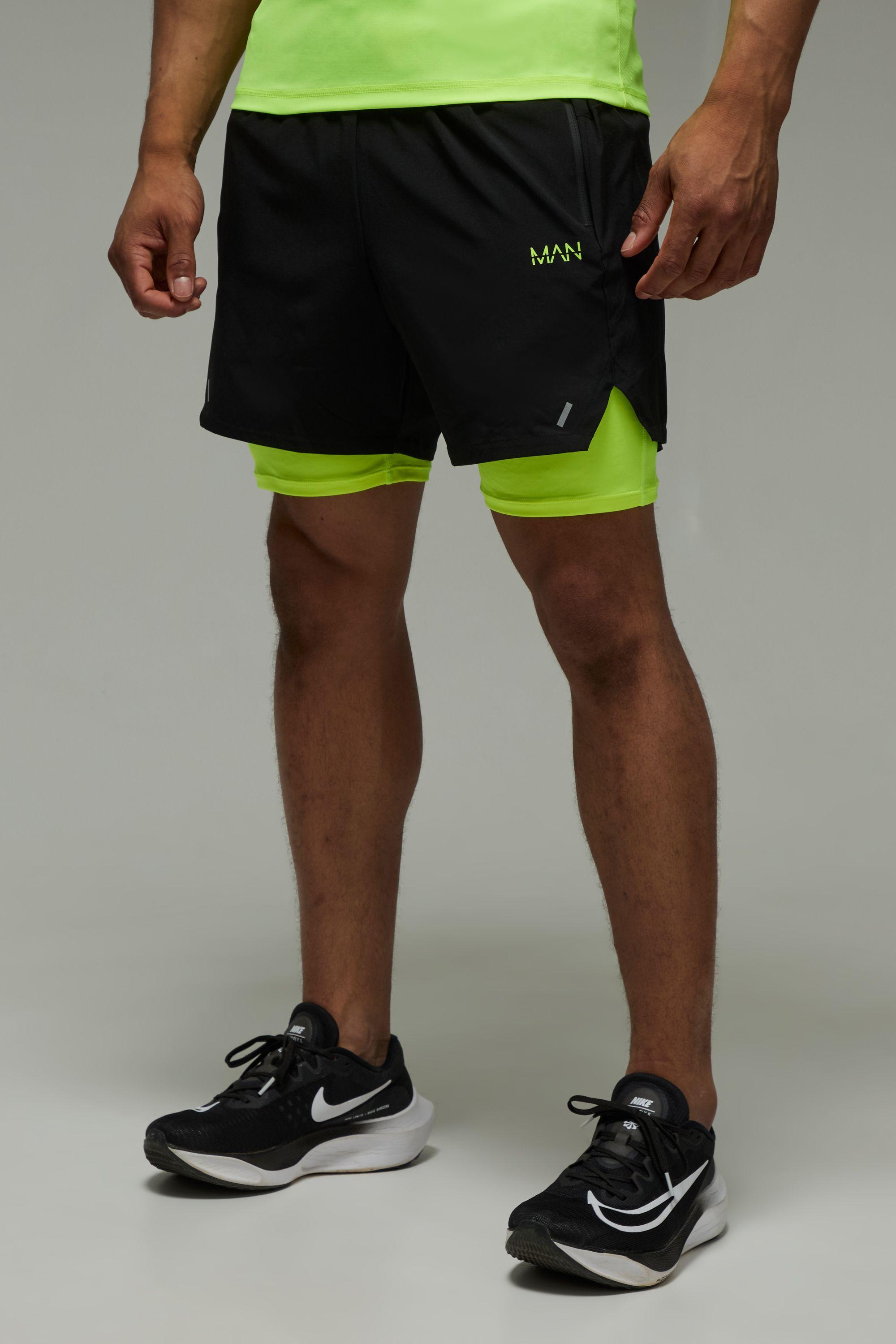 Man Active Stretch Woven 2in1 Shorts by BOOHOOMAN