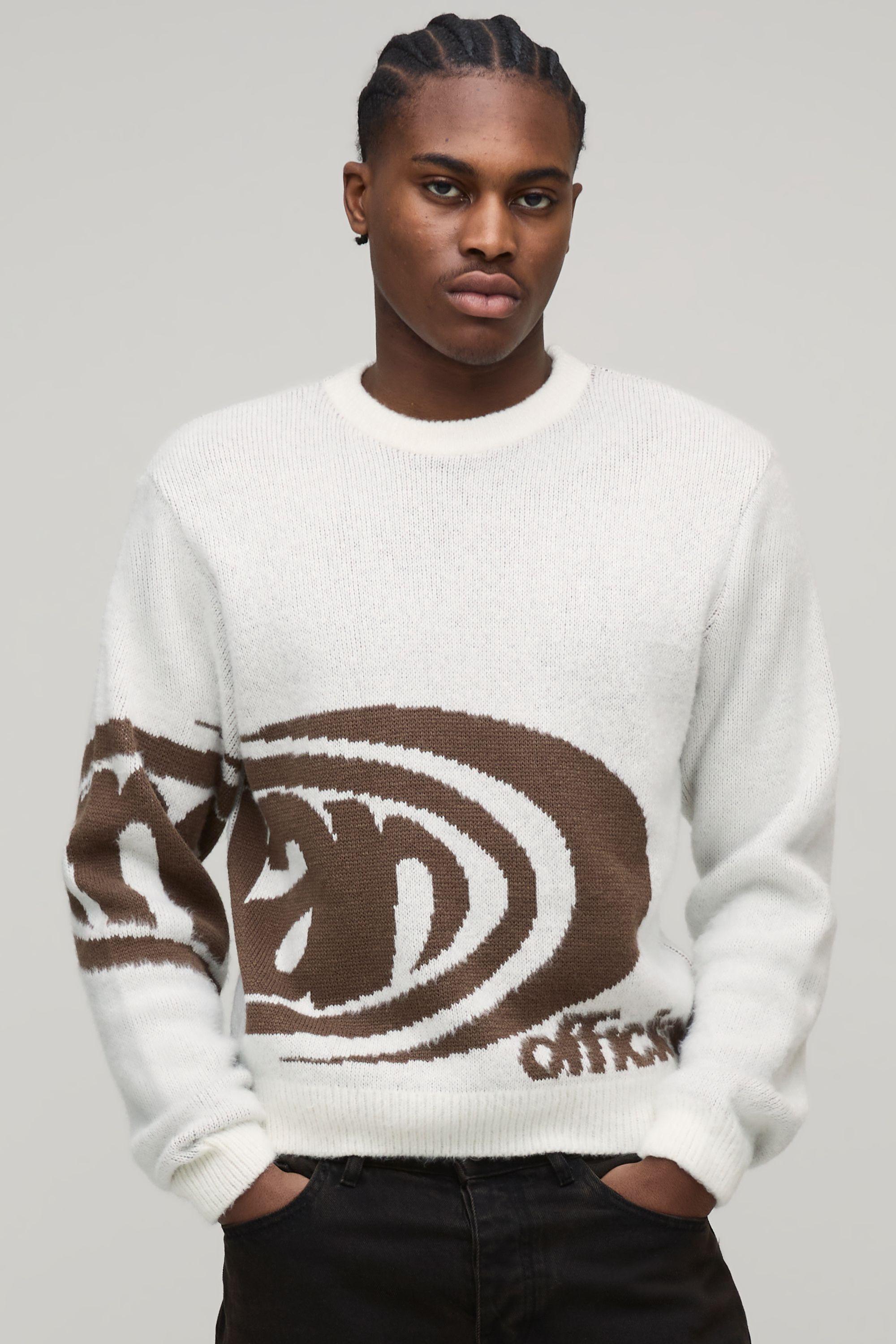 Man Boxy Brushed Jacquard Knitted Jumper by BOOHOOMAN