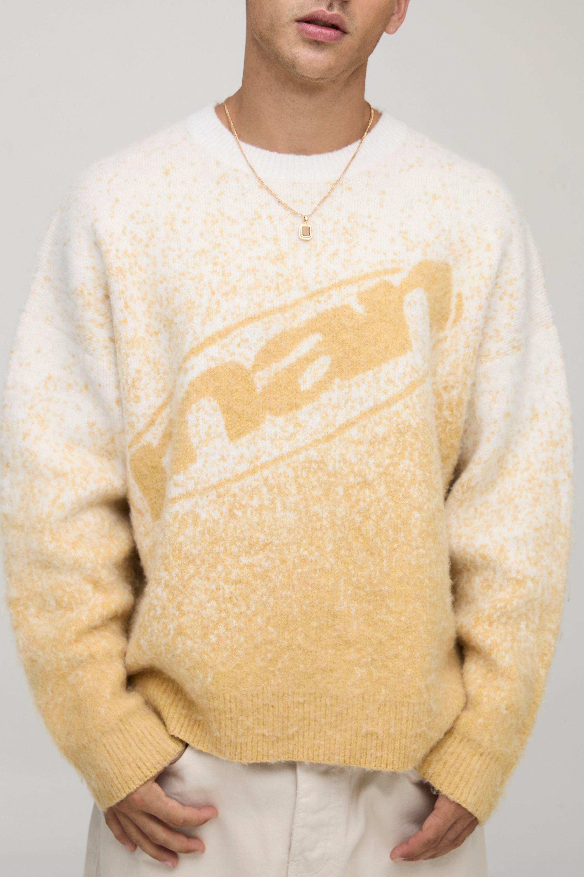 Man Boxy Fit Ombre Fluffy Knitted Jumper by BOOHOOMAN