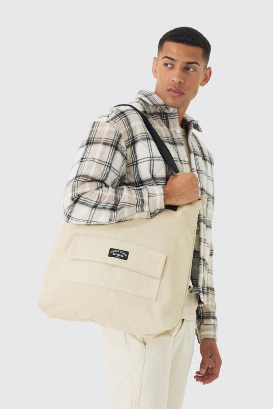 Man Branded Tote Bag In Ecru by BOOHOOMAN