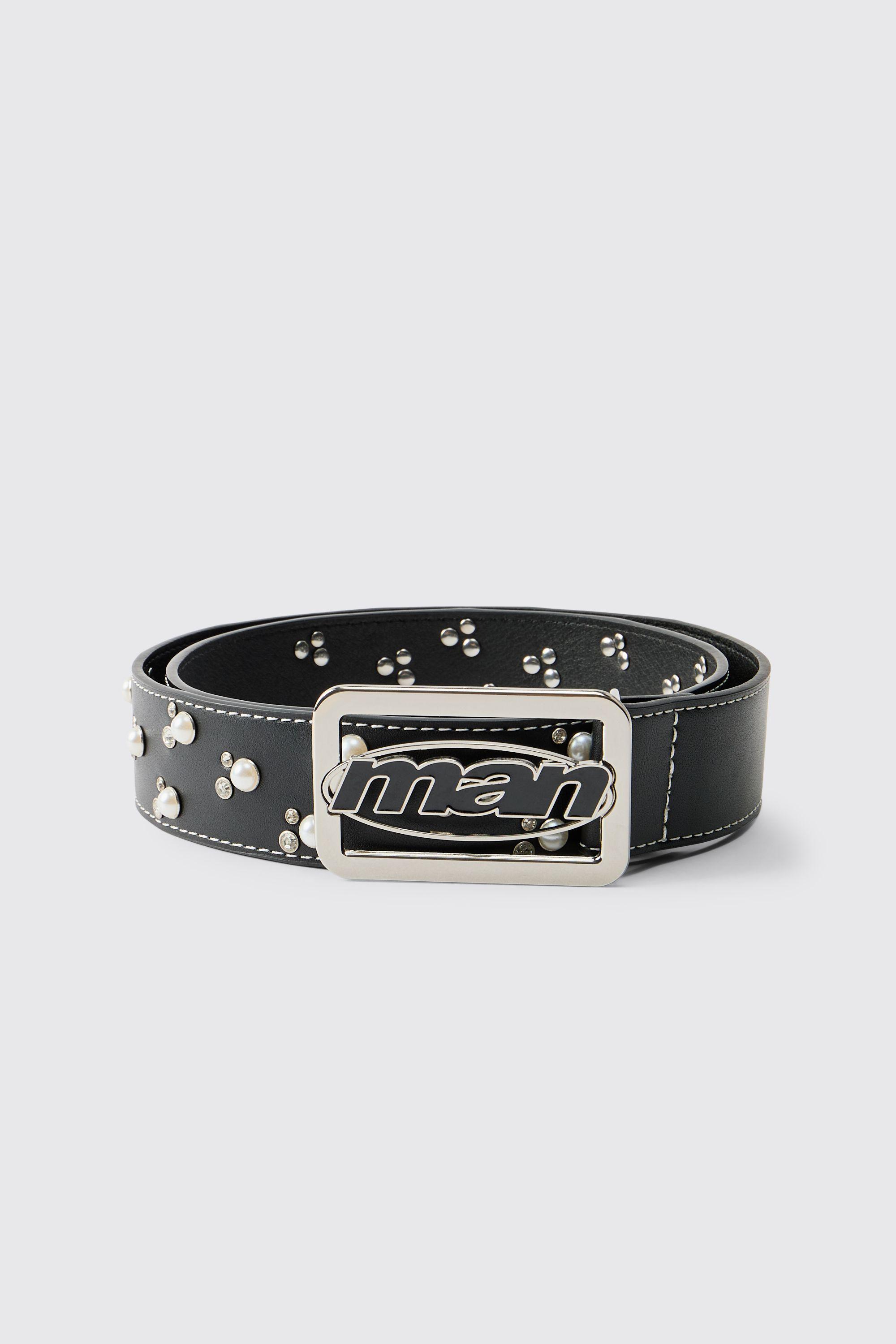 Man Diamantee & Pearl Embellished Belt by BOOHOOMAN
