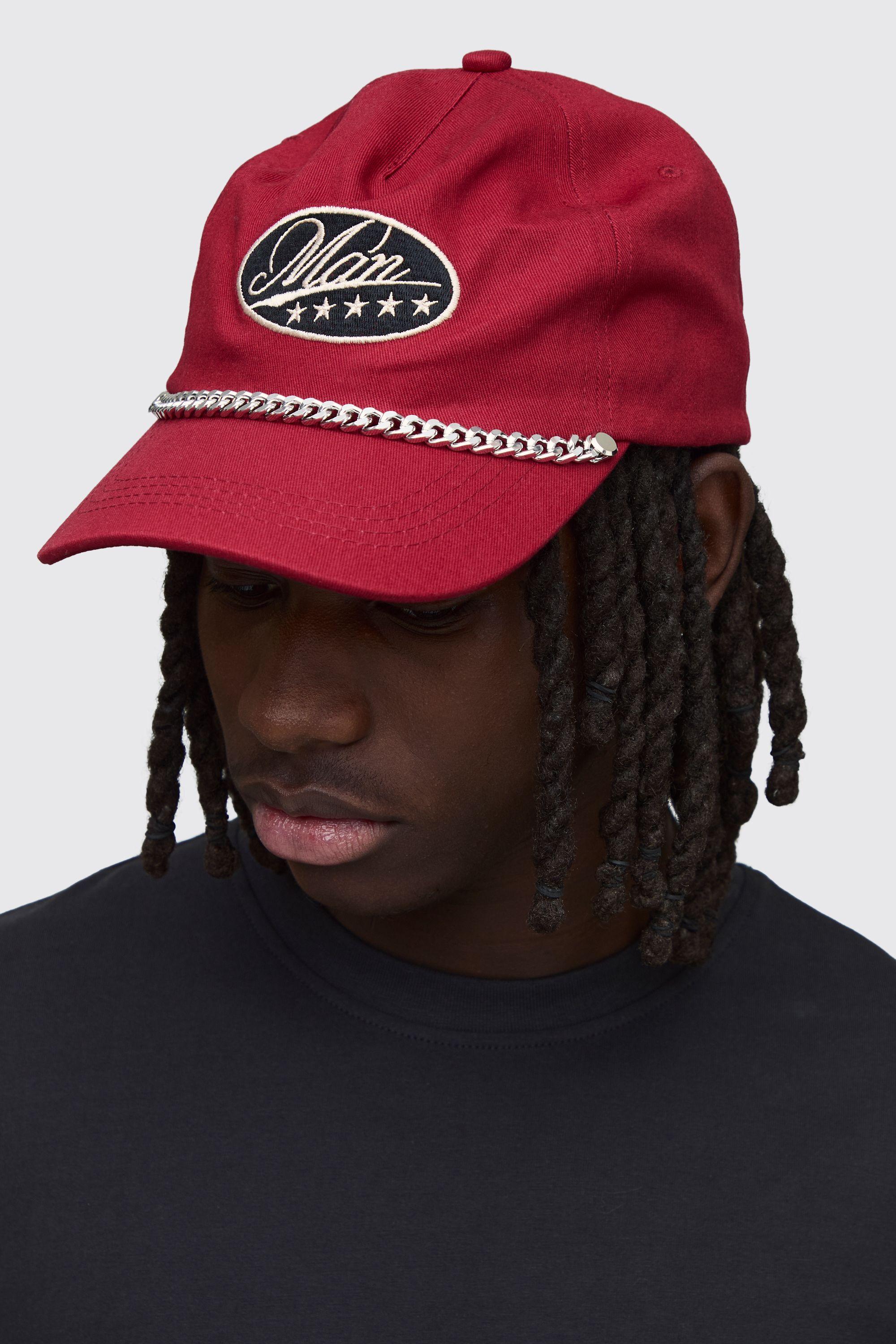 Man Embroidered Cap With Chain by BOOHOOMAN