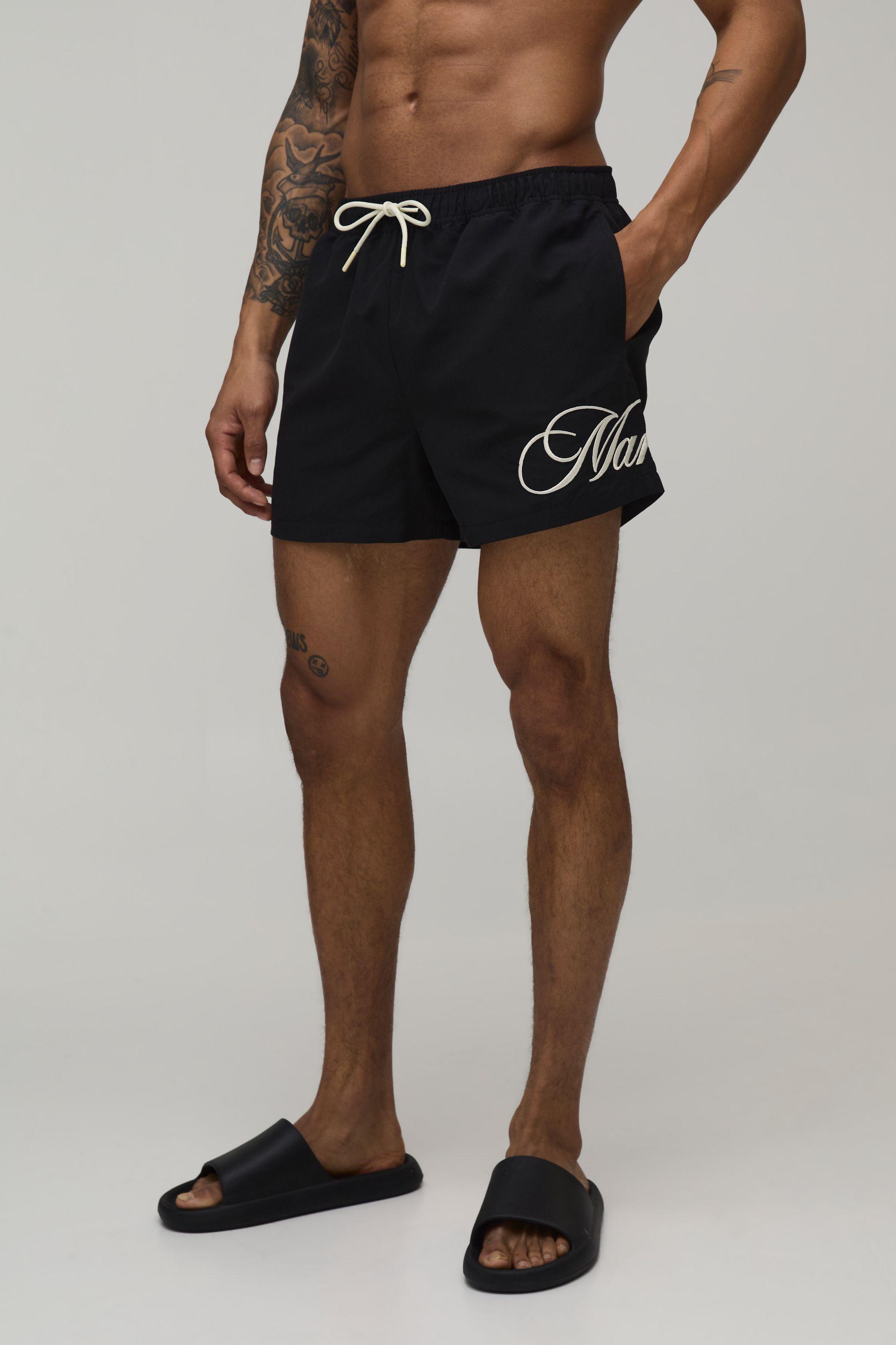 Man Embroidered Short Length Swim Short by BOOHOOMAN