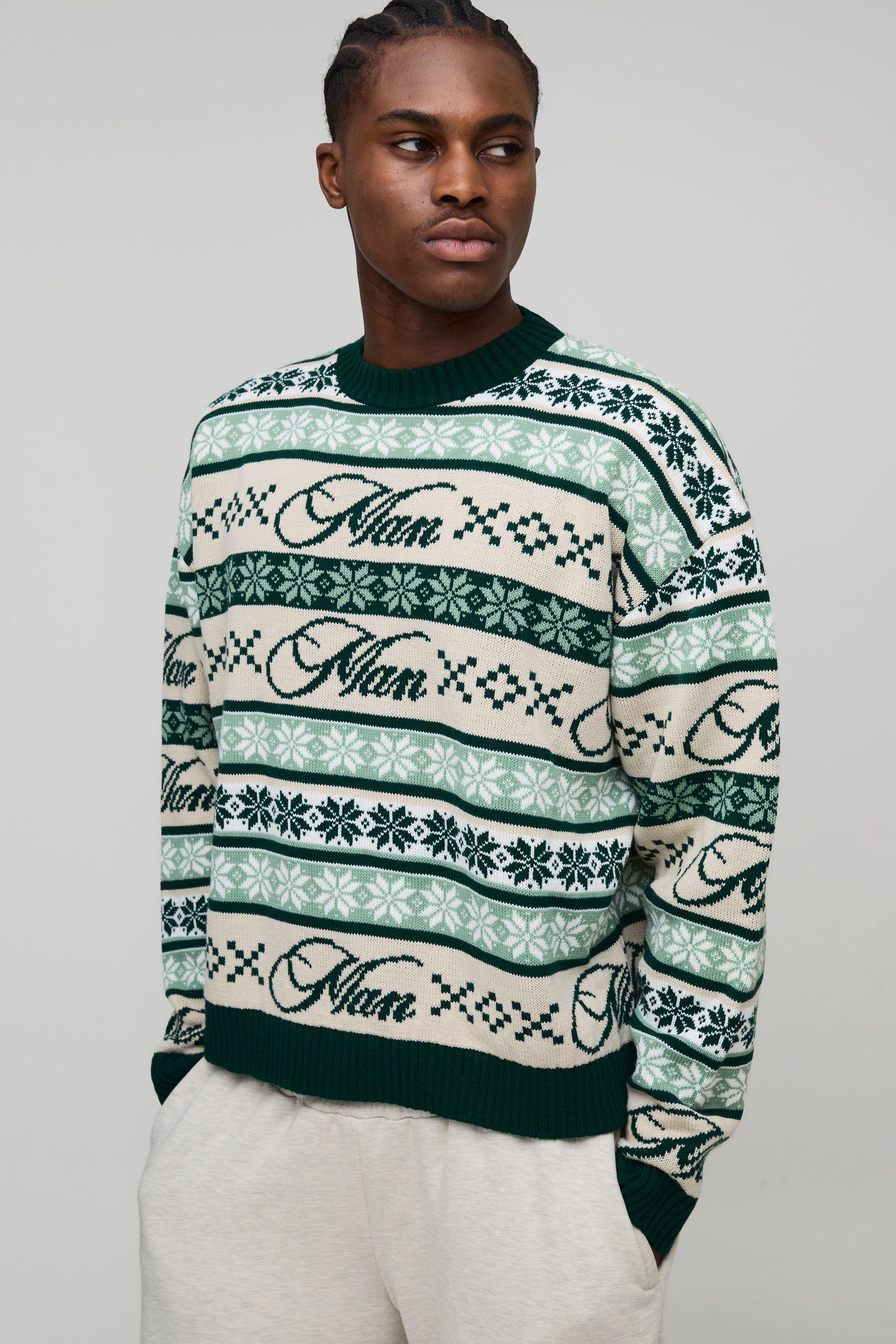 Man Oversized Boxy Fairisle Christmas Knitted Jumper by BOOHOOMAN Man Oversized Boxy Fairisle Christmas Knitted Jumper by BOOHOOMAN