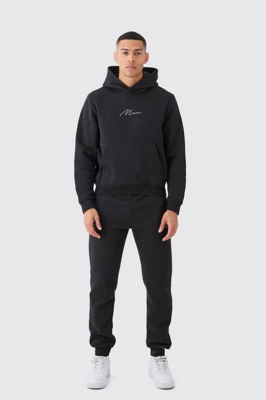 Man Signature Boxy Hooded Tracksuit by BOOHOOMAN
