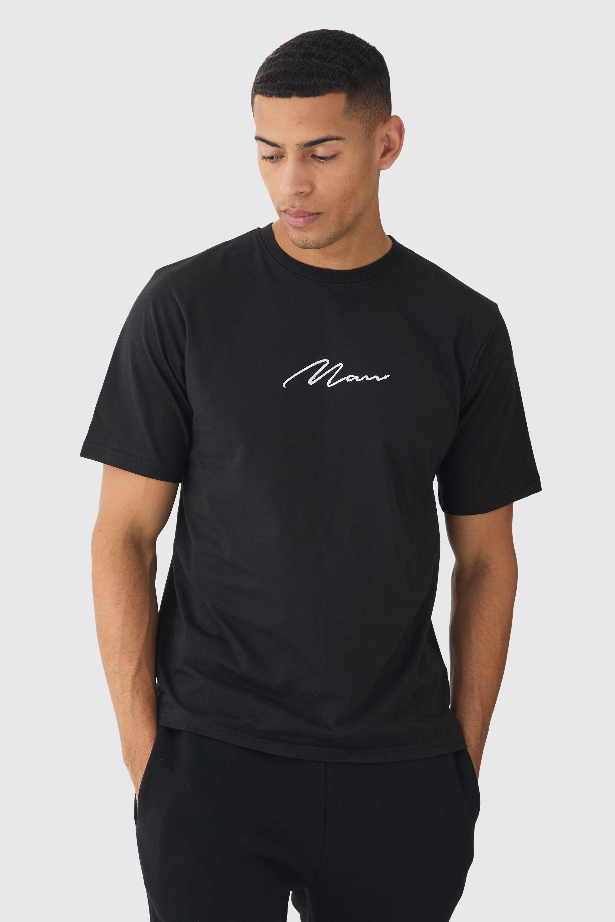 Man Signature Embroidered T-shirt by BOOHOOMAN