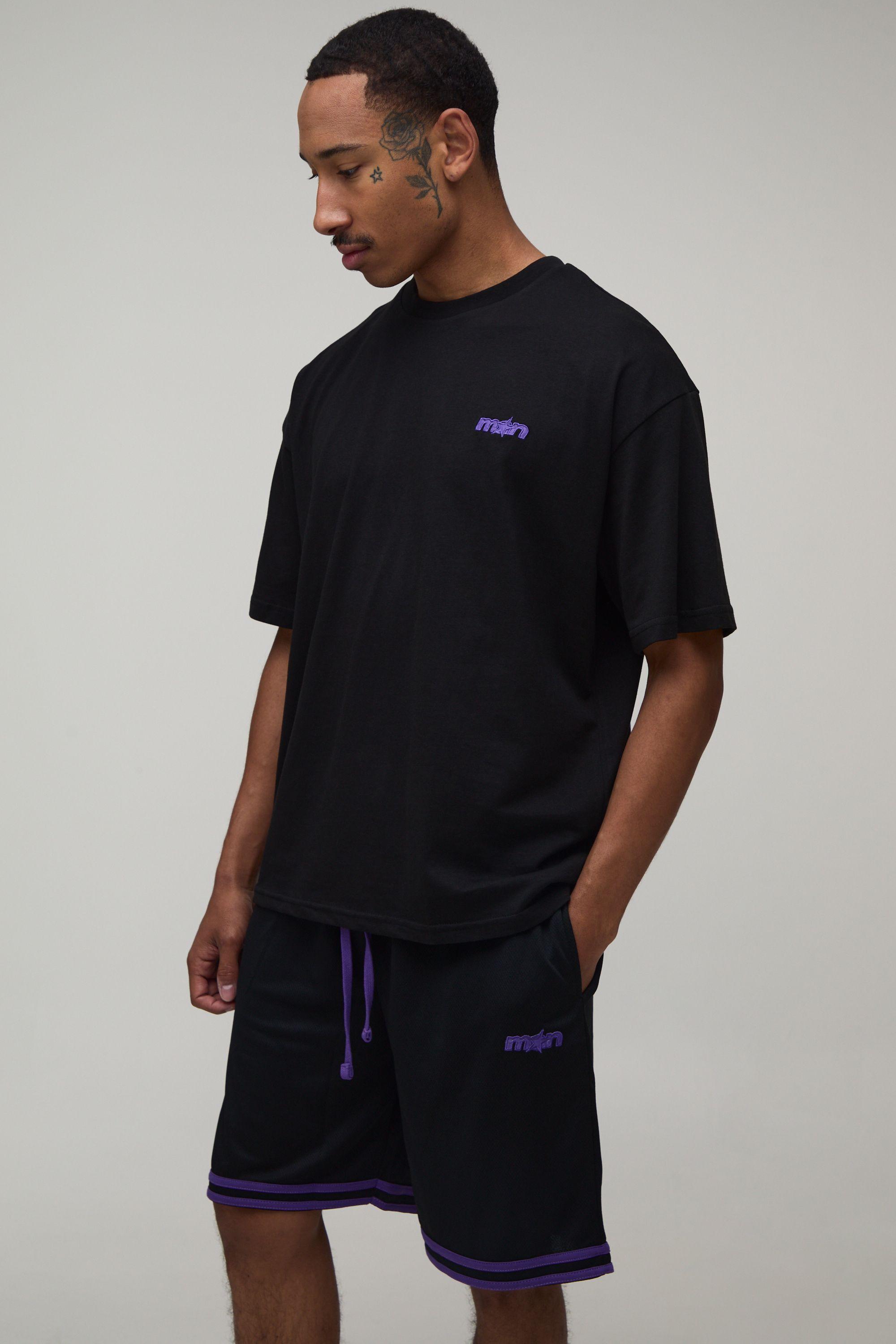 Man Star Applique Oversized T-Shirt & Basketball Short Set by BOOHOOMAN