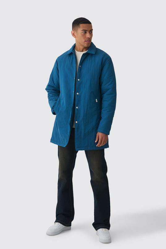 Man Tab Crinkle Longline Mac In Teal by BOOHOOMAN