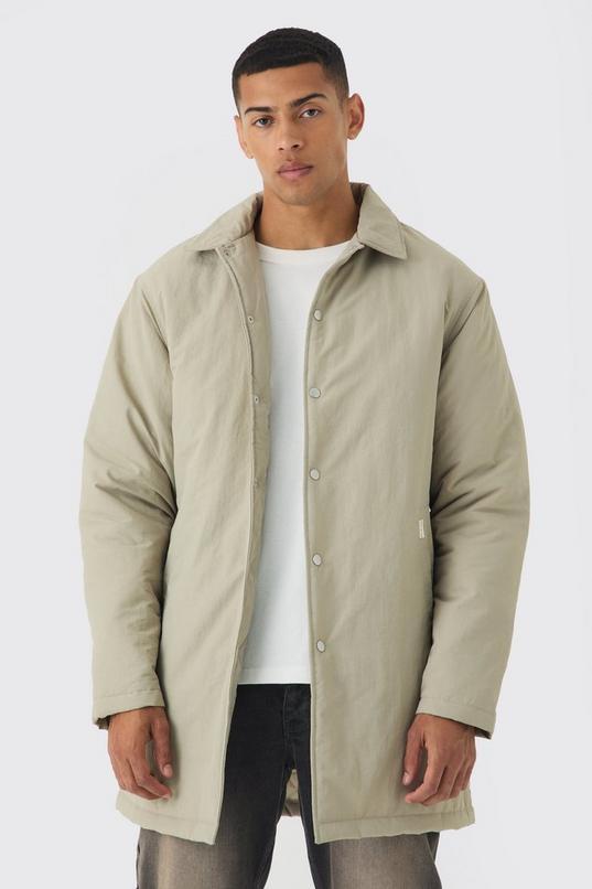 Man Tab Crinkle Longline Mac Jacket In Sand by BOOHOOMAN