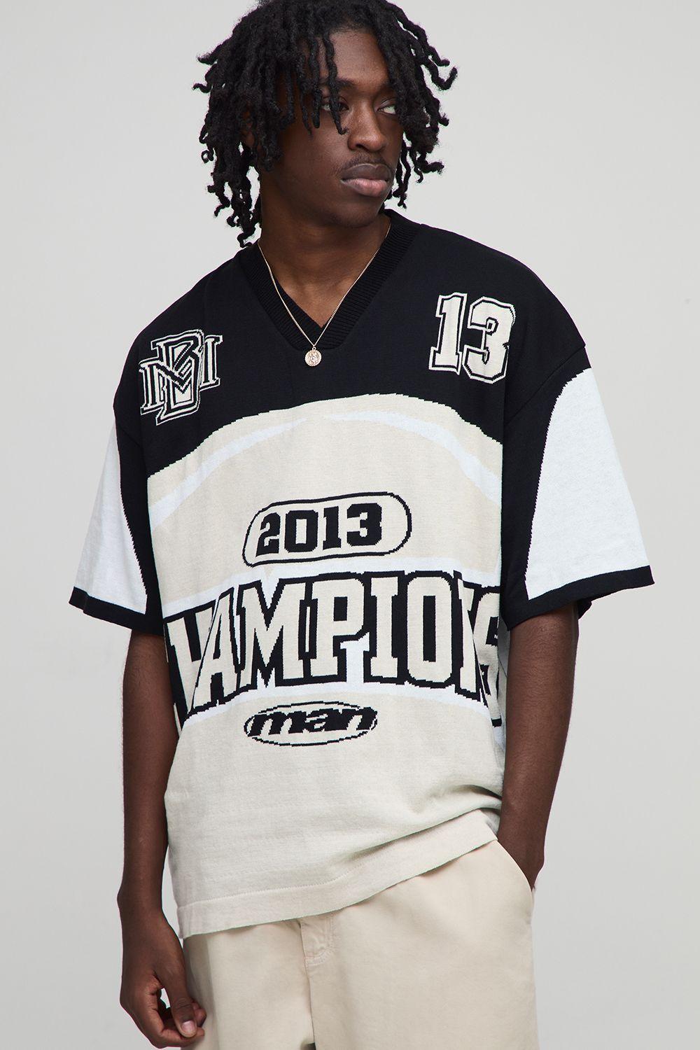 Man Varsity Jacquard Knitted Hockey Sports Top by BOOHOOMAN