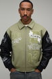Melton & PU Mixed Fabric Applique Varsity Jacket by BOOHOOMAN Melton & PU Mixed Fabric Applique Varsity Jacket by BOOHOOMAN