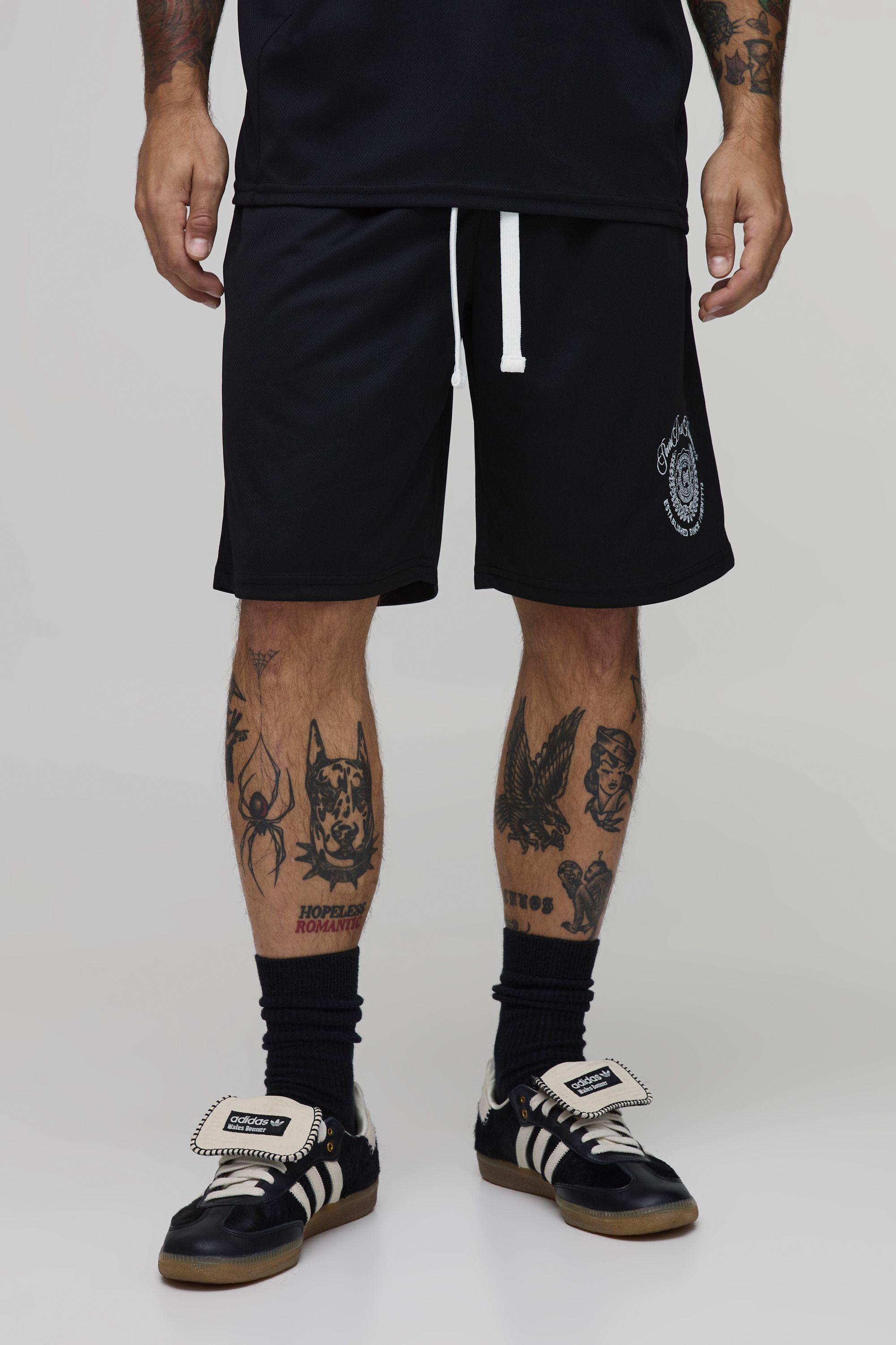 Mesh Embroidered Basketball Short by BOOHOOMAN