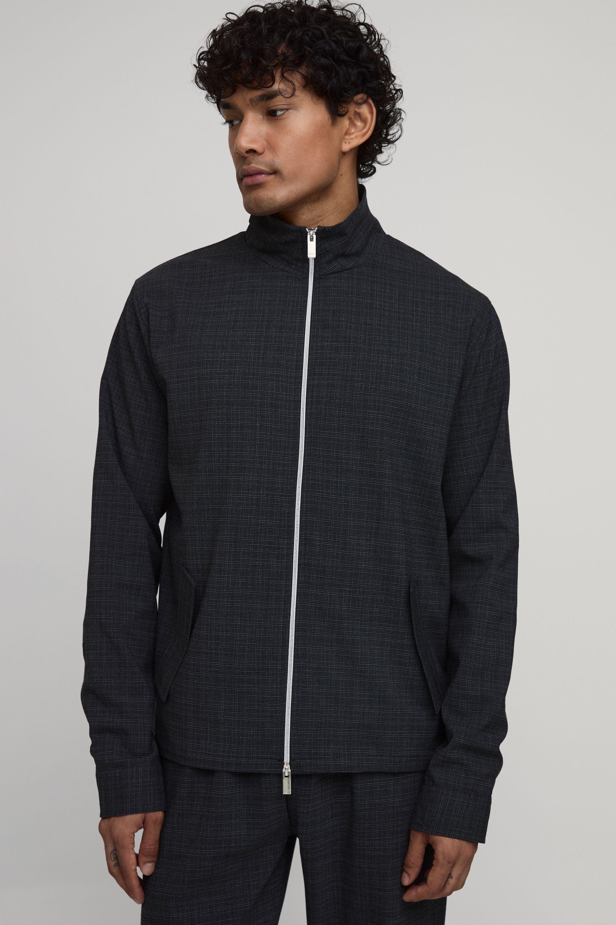 Micro Check Double Zip Funnel Neck Regular Fit Harrington Co-ord by BOOHOOMAN