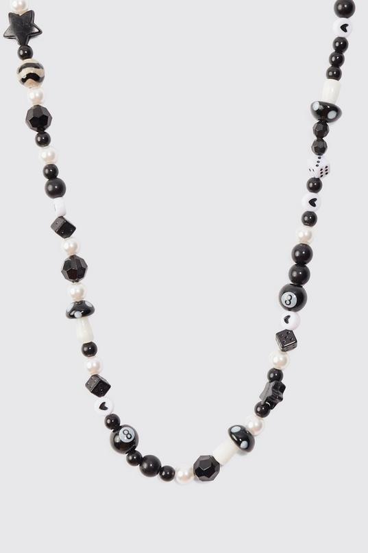 Mixed Beaded Necklace In Black by BOOHOOMAN