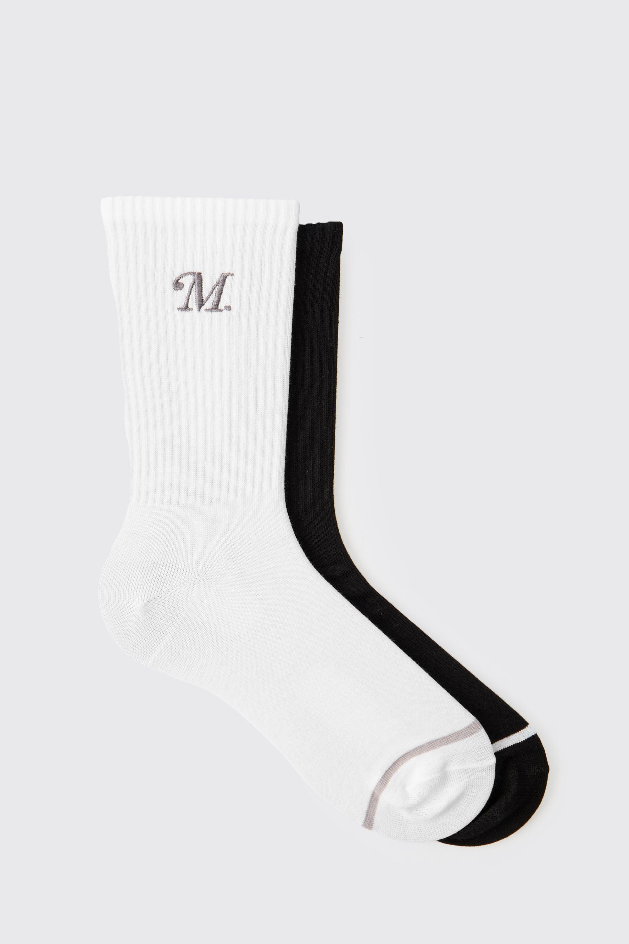 Multi 2 Pack M Embroidered Sport Socks by BOOHOOMAN