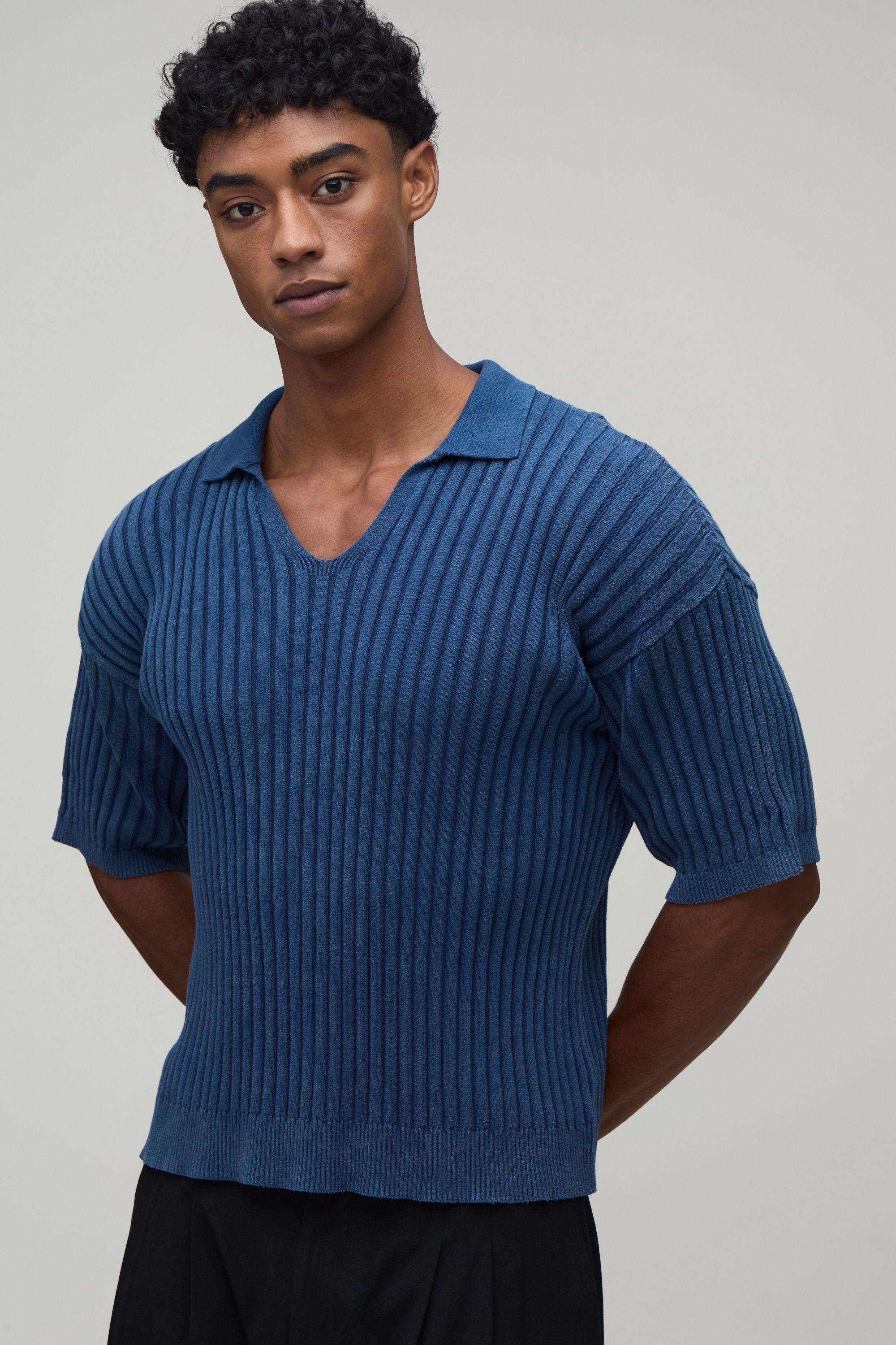 Muscle Fit Acid Wash Ribbed Knitted Polo by BOOHOOMAN