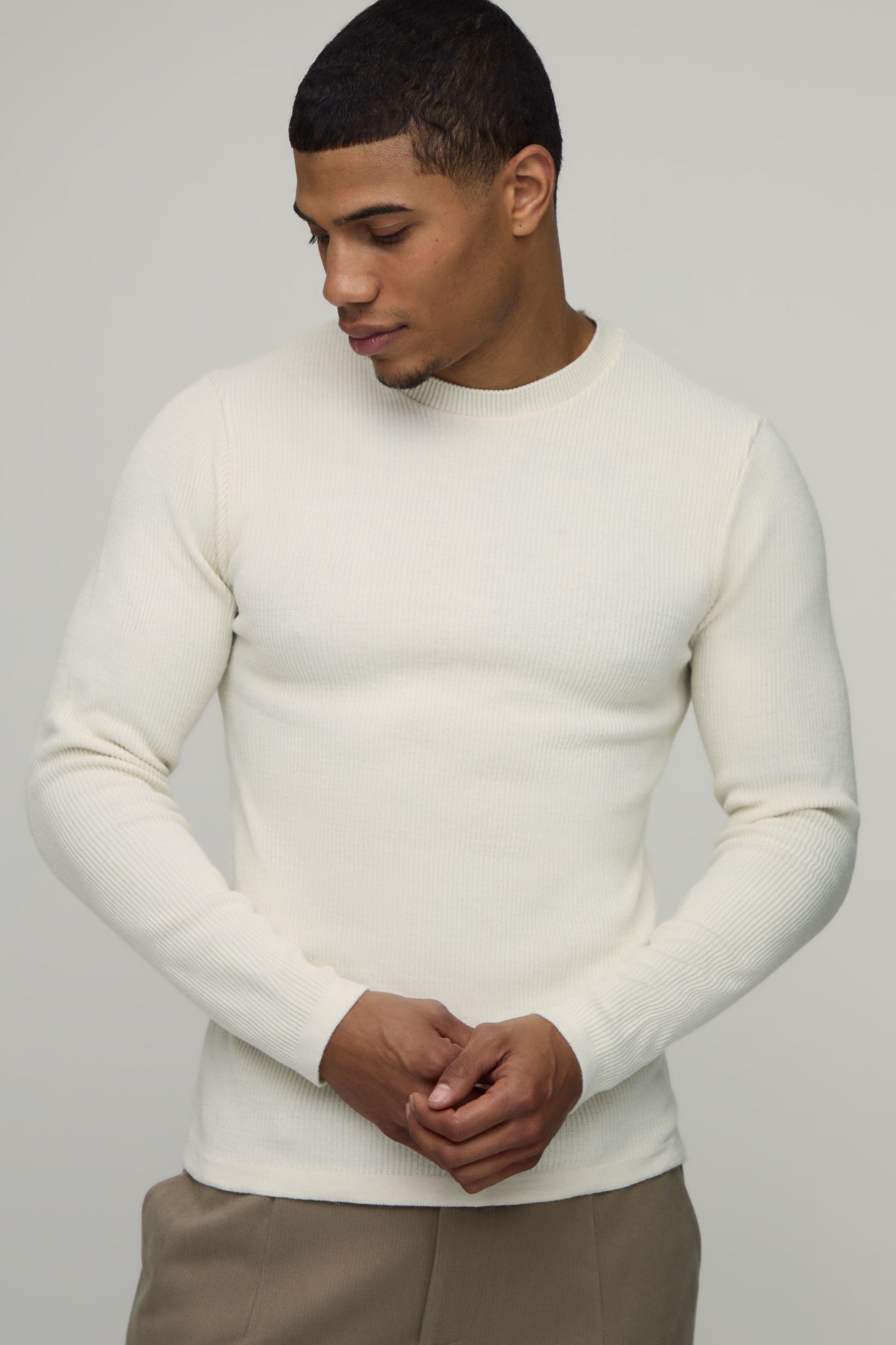 Muscle Fit Long Sleeve Soft Touch Rib Knitted T-Shirt by BOOHOOMAN
