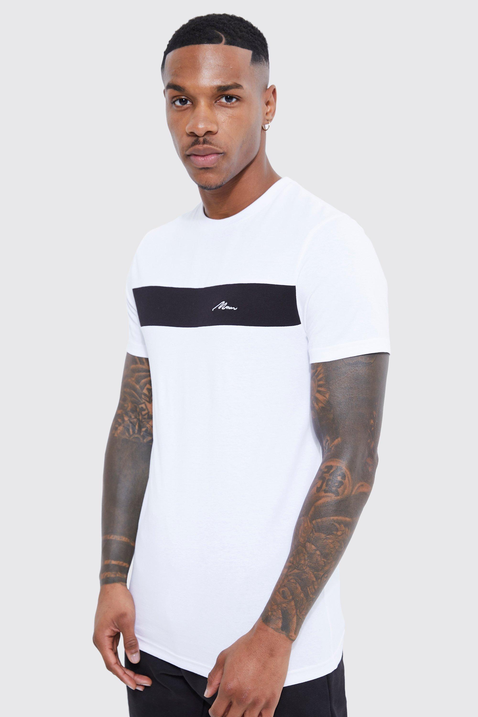 Muscle Fit Man Signature Colour Block T-shirt by BOOHOOMAN