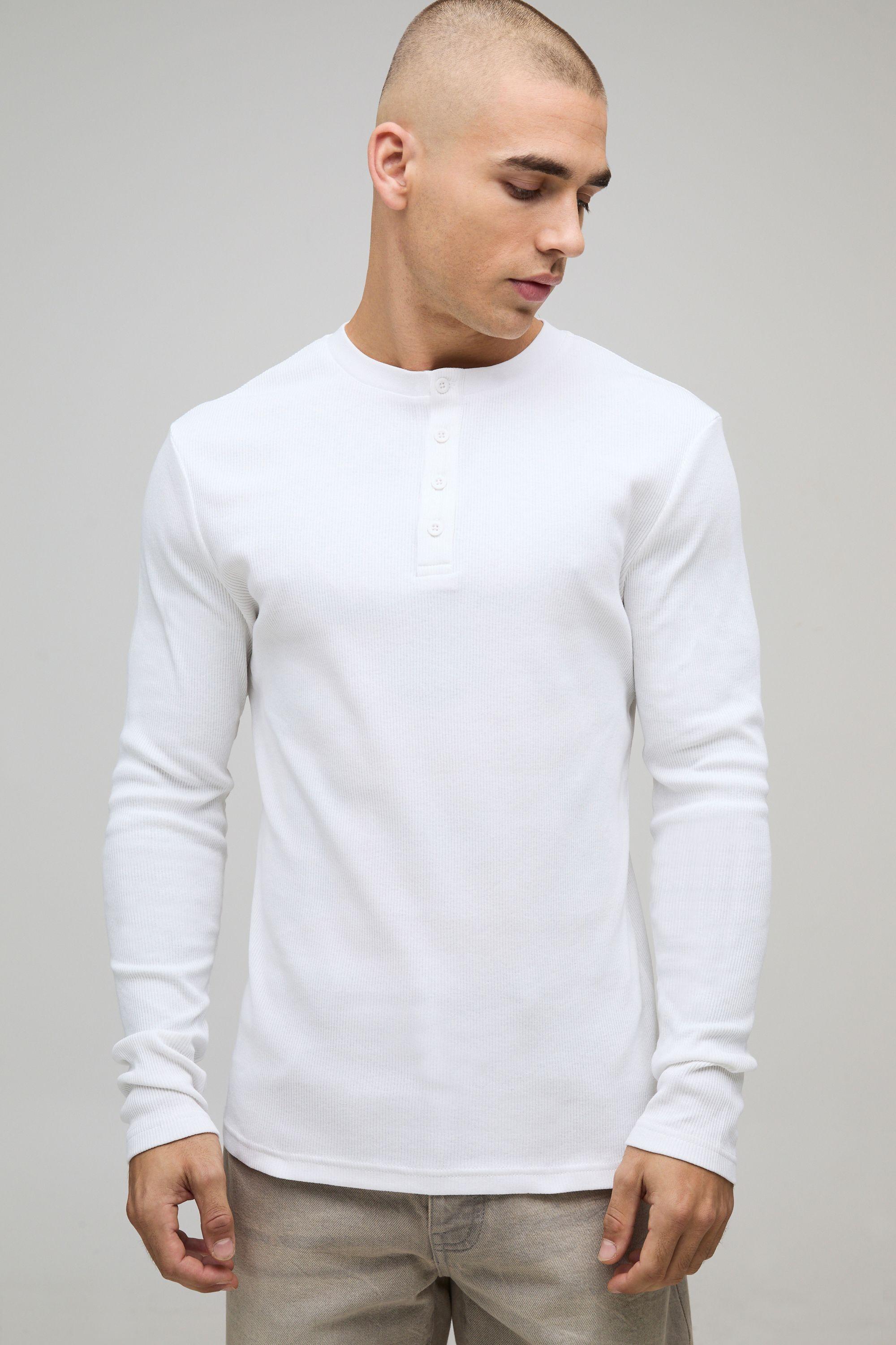 Muscle Fit Rib Henley Neck T-Shirt by BOOHOOMAN