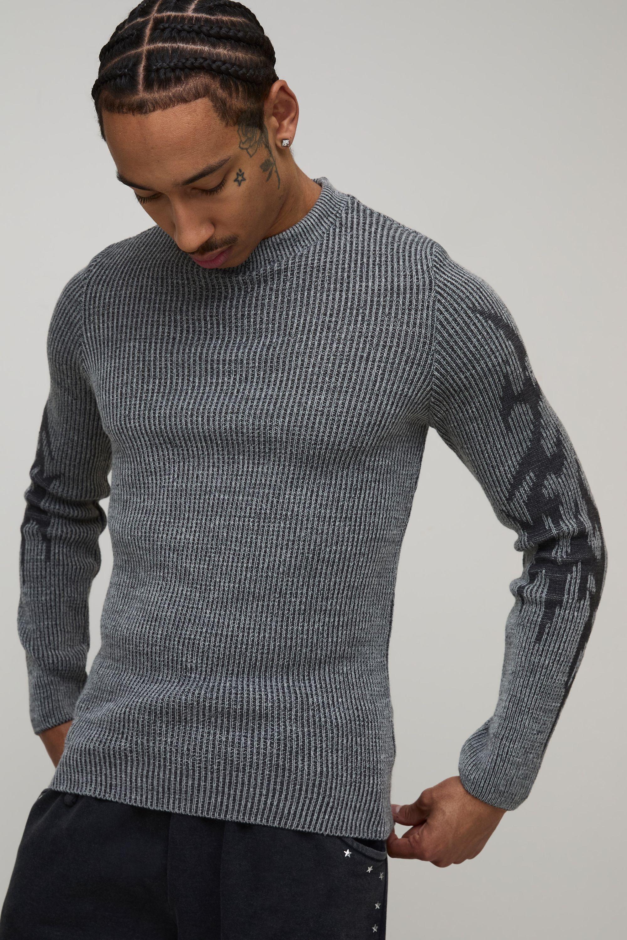 Muscle Fit Ribbed Gothic Knitted Jumper by BOOHOOMAN