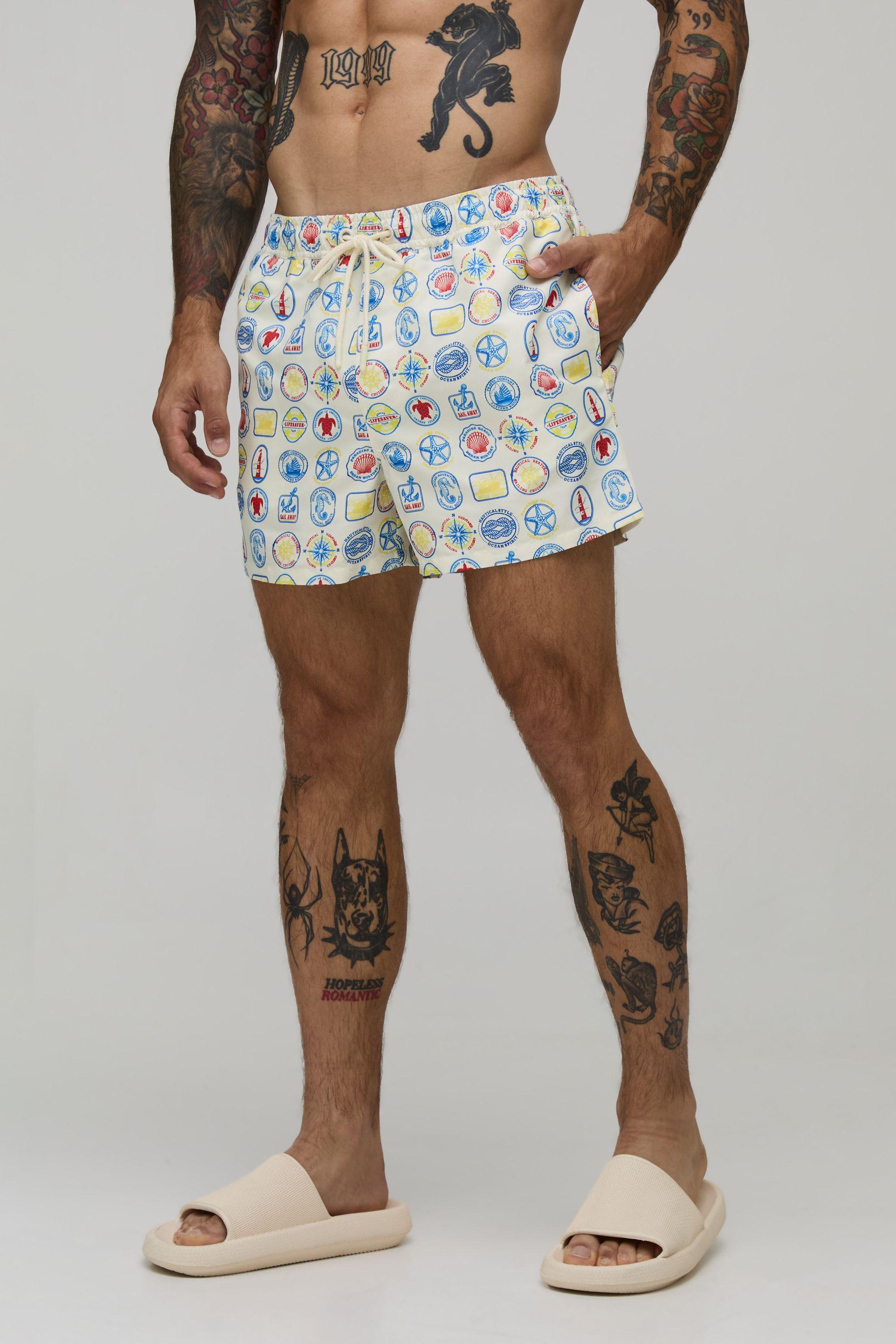 Nautical Printed Short Length Swim Short by BOOHOOMAN