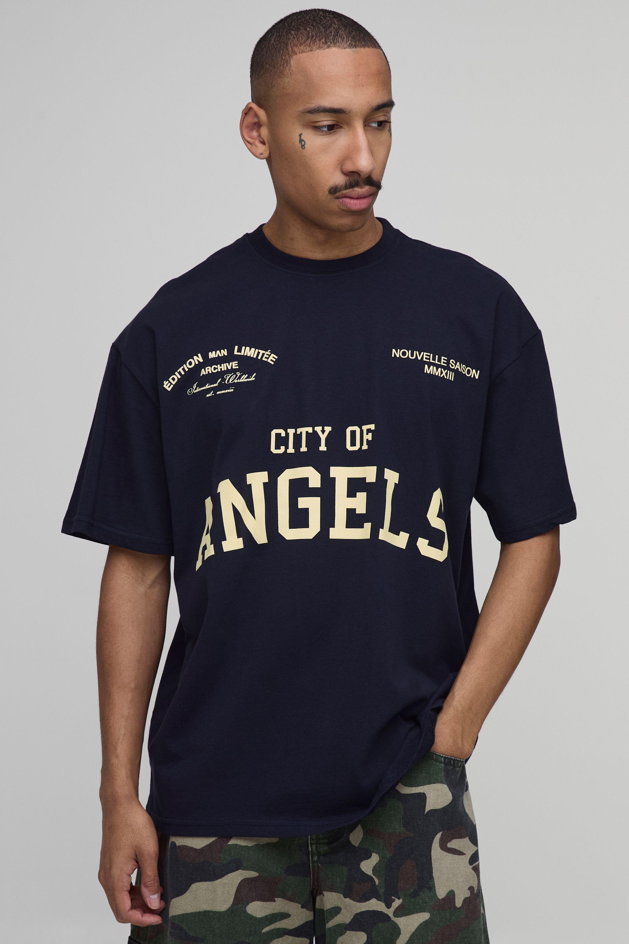 Navy Oversized City Of Angels T-shirt by BOOHOOMAN