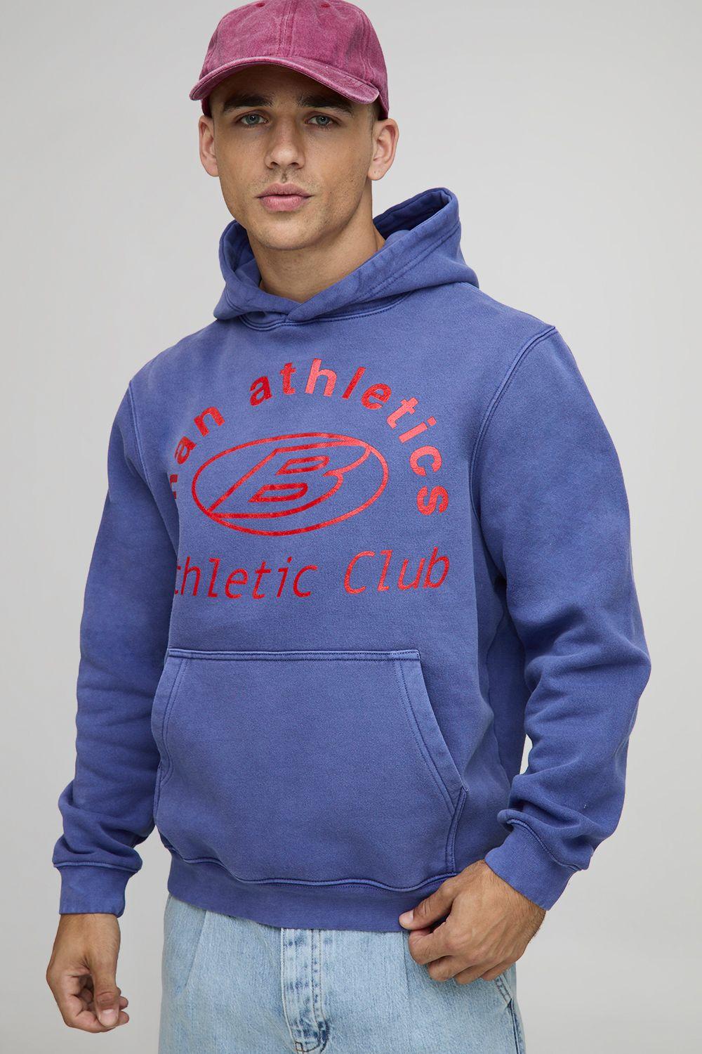 Navy Regular Fit Athletic Club Washed Printed Hoodie by BOOHOOMAN Navy Regular Fit Athletic Club Washed Printed Hoodie by BOOHOOMAN