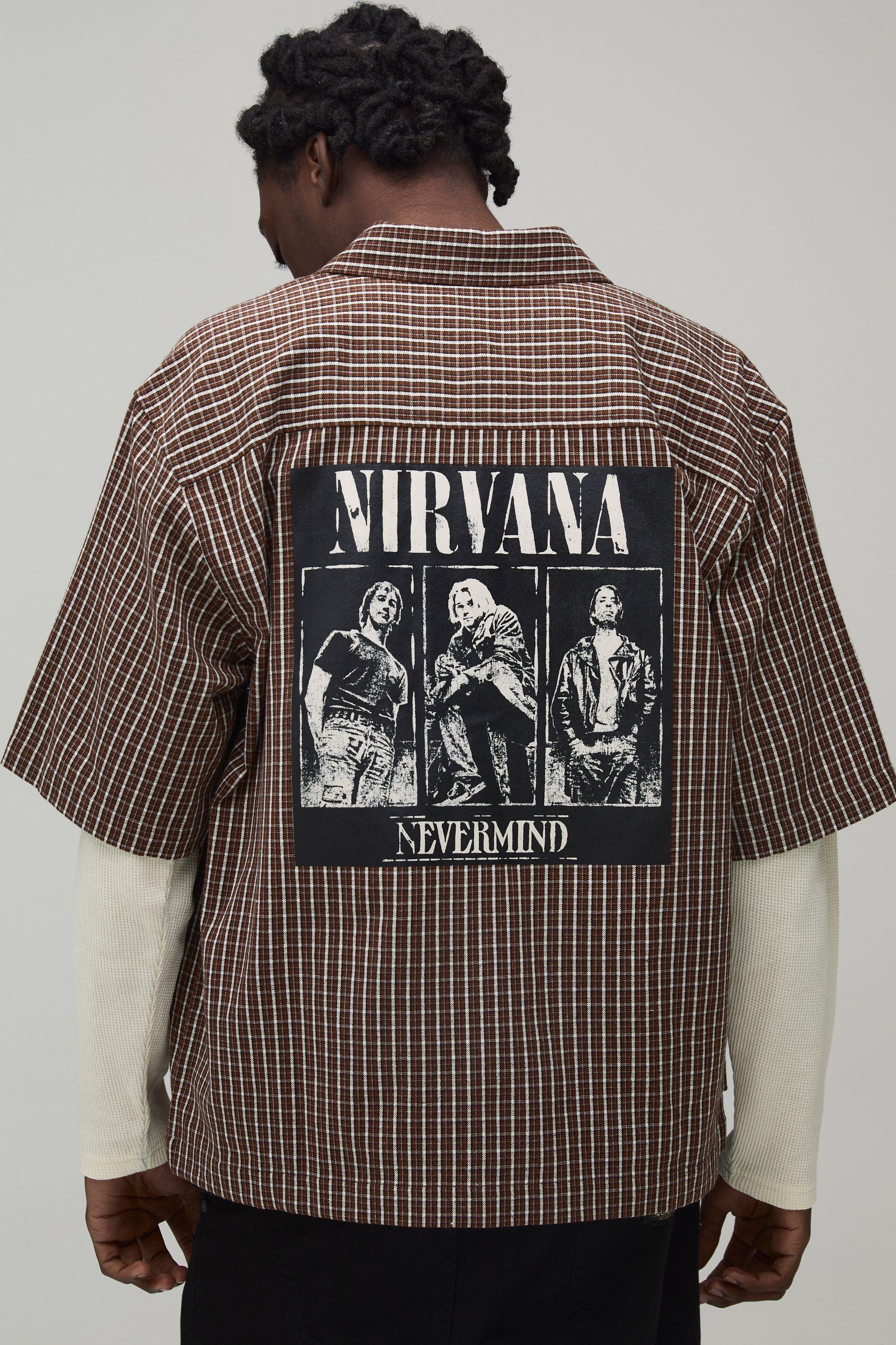 Nirvana Micro Check Half Sleeve Flannel Shirt by BOOHOOMAN