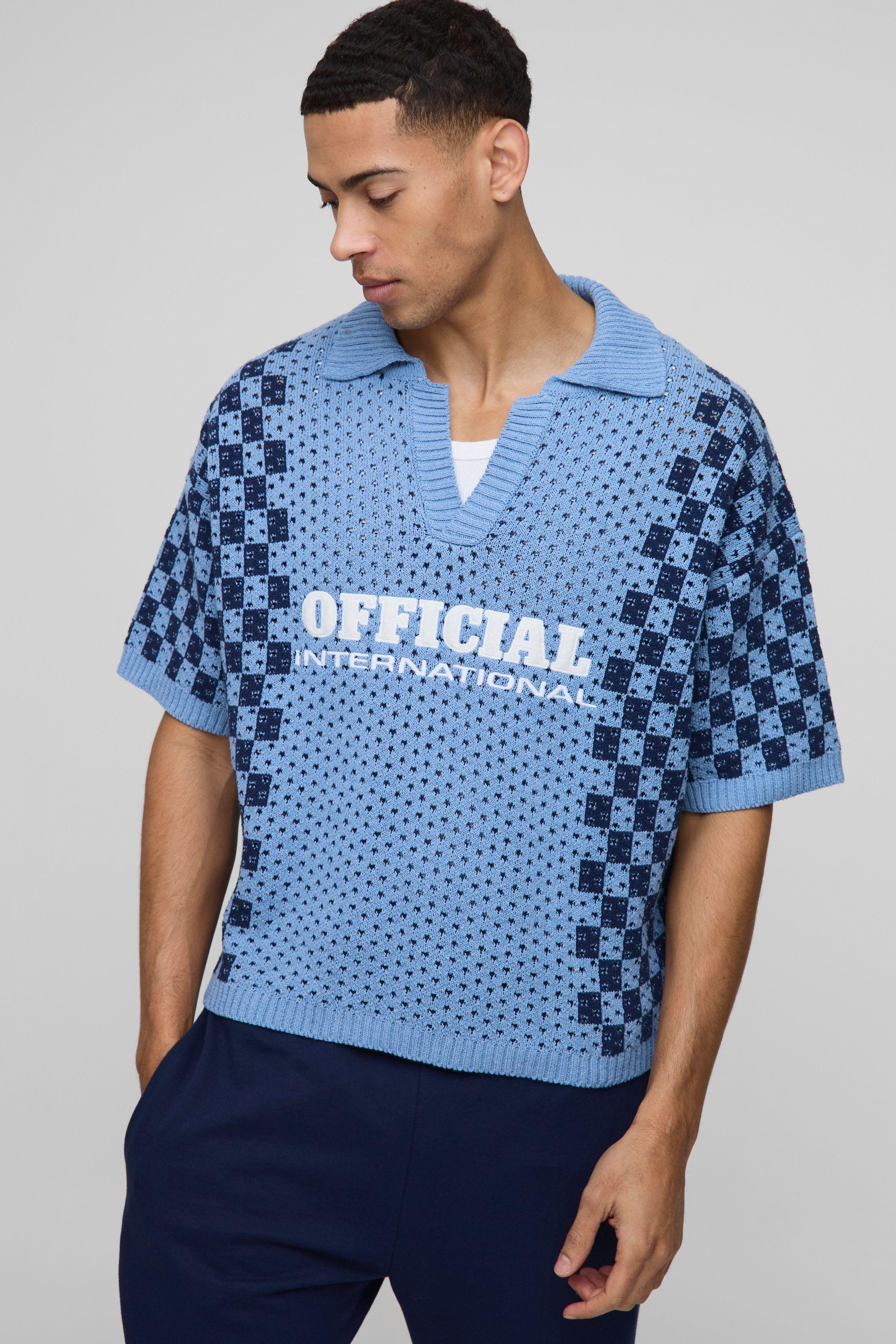 Official Oversized Boxy Football Open Stitch Knitted Polo by BOOHOOMAN