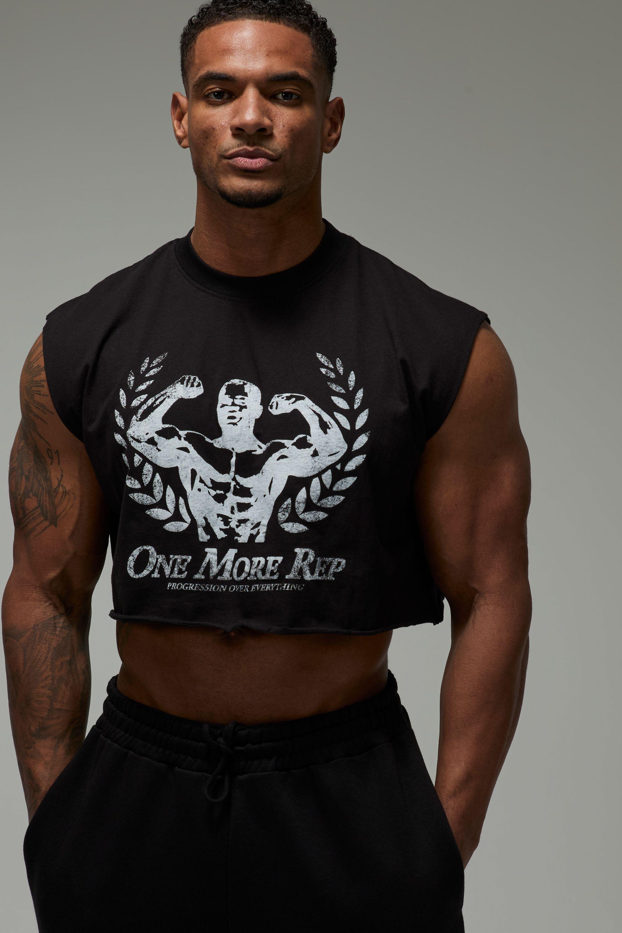 One More Rep Graphic Cropped Tank by BOOHOOMAN