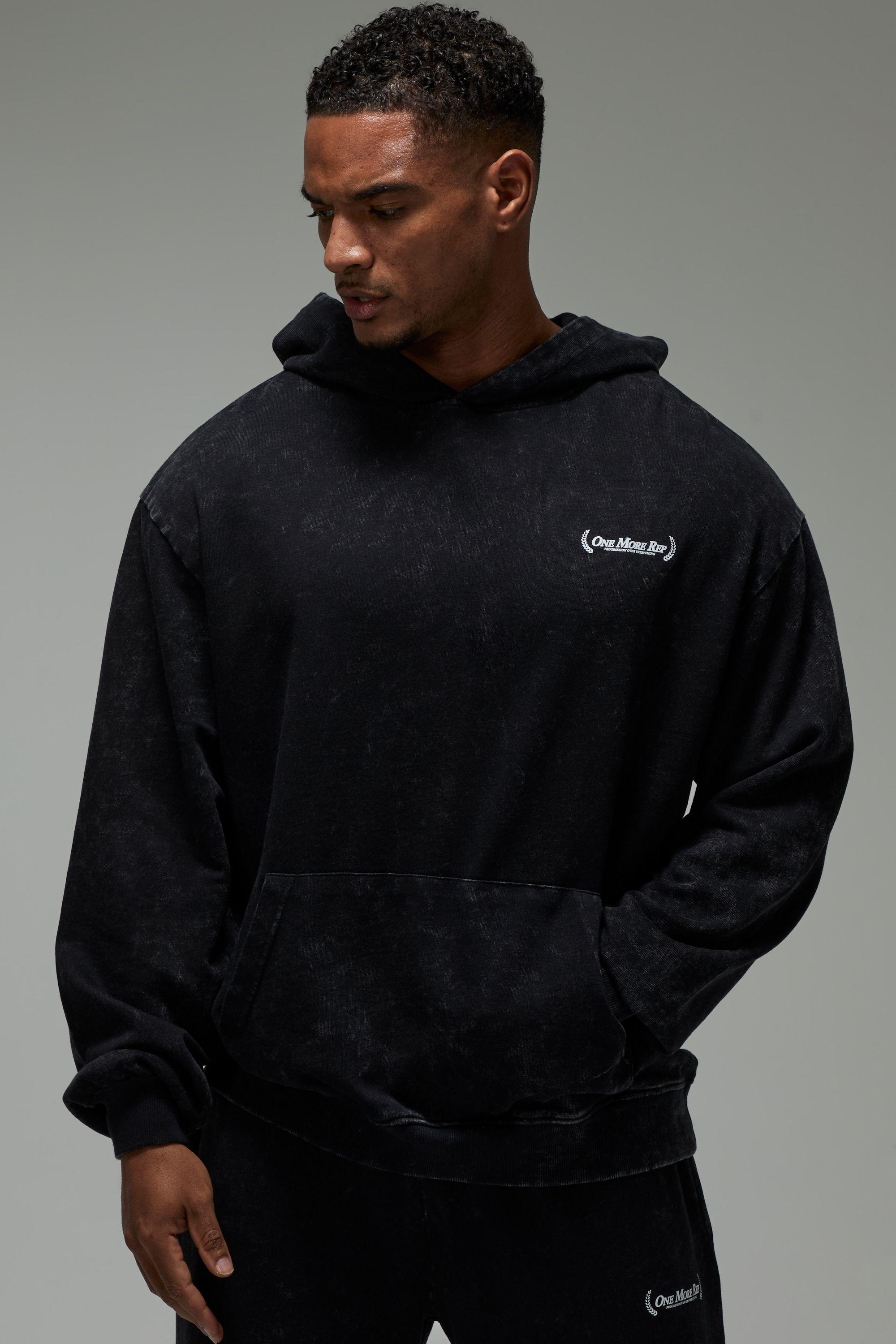 One More Rep Oversized Boxy Washed Hoodie by BOOHOOMAN