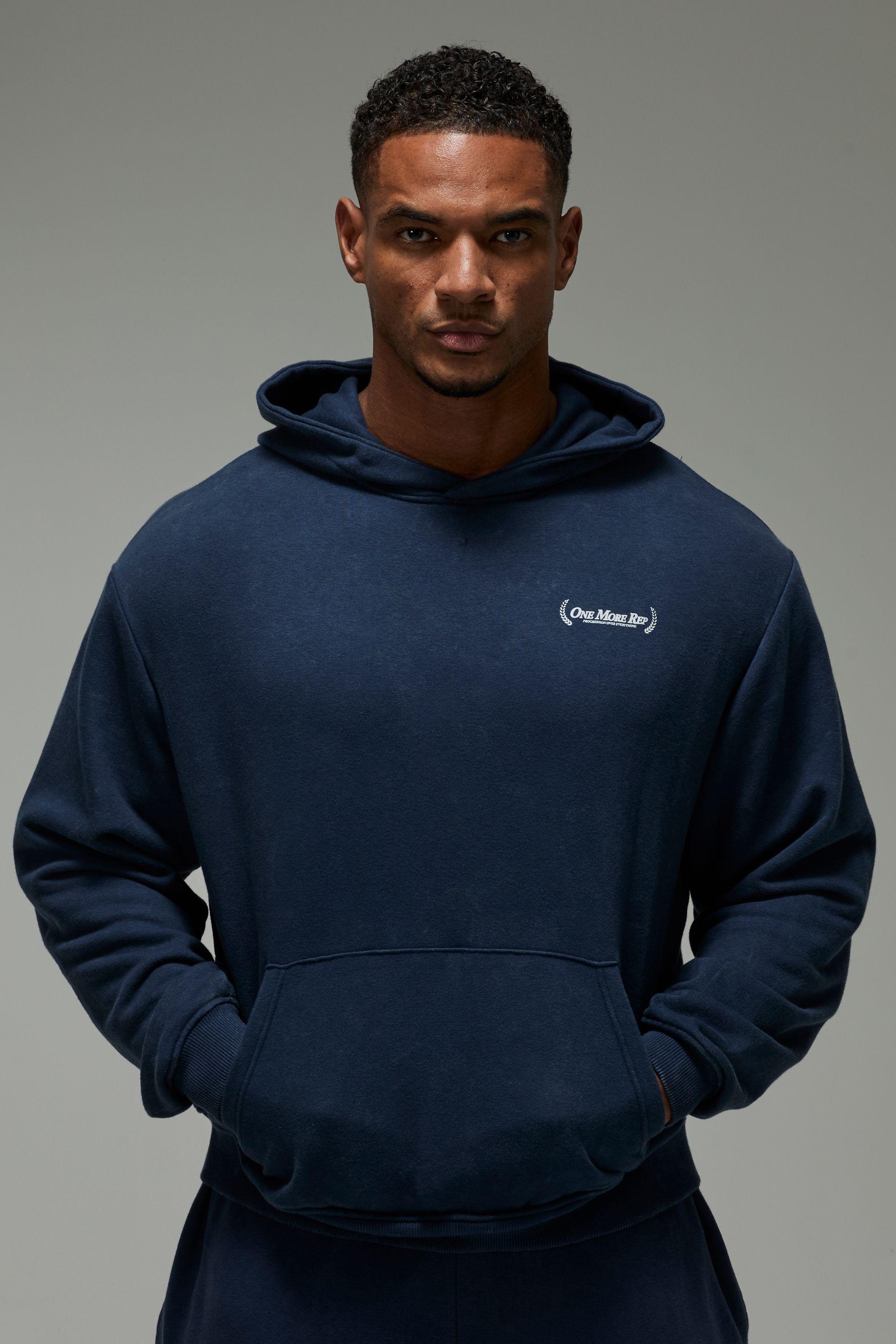 One More Rep Oversized Boxy Washed Hoodie by BOOHOOMAN